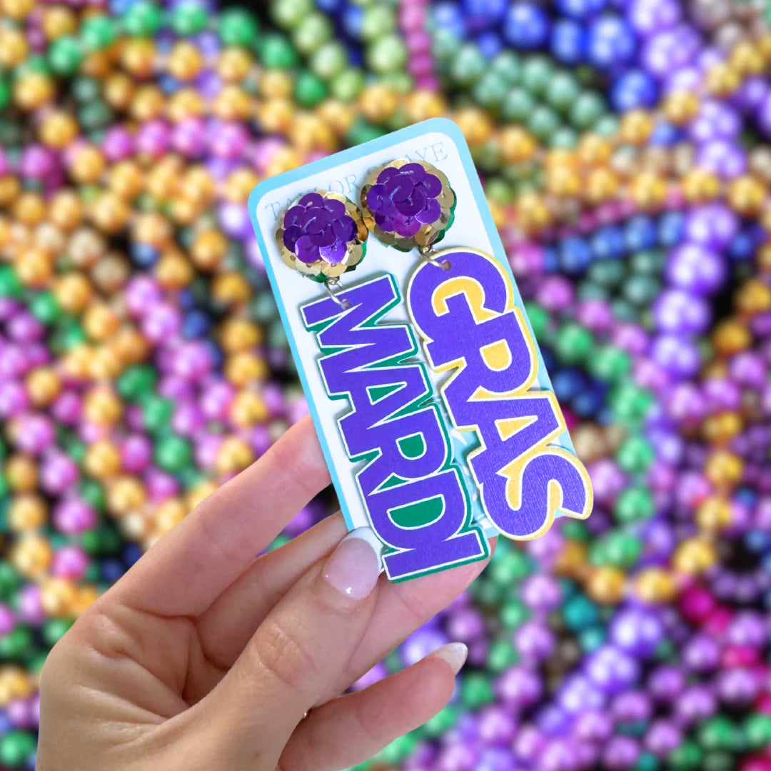 Taylor Shaye: Mardi Gras Time Drop Earrings - Obsession Boutique