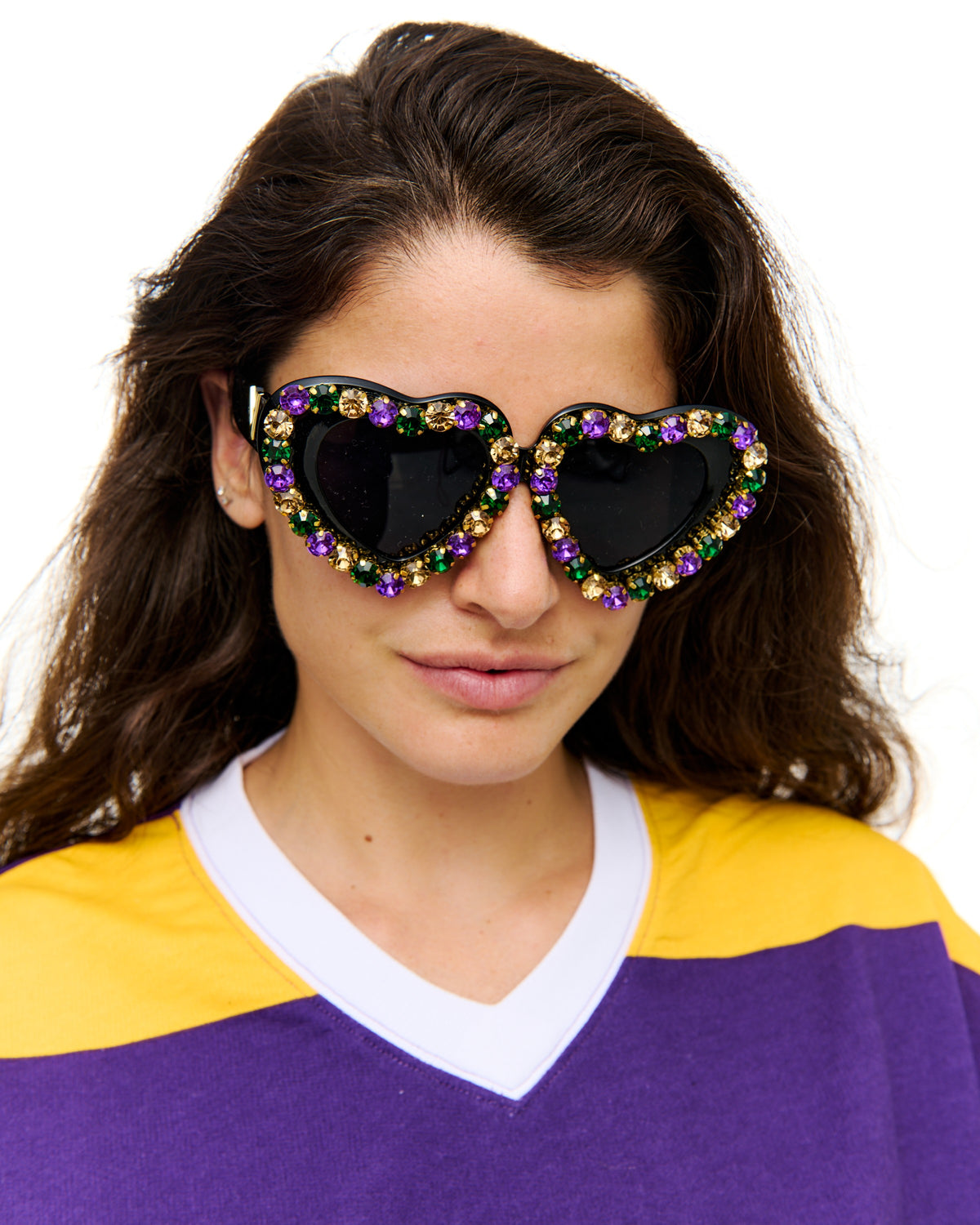 Mardi Gras Stone Heart Sunglasses - Obsession Boutique