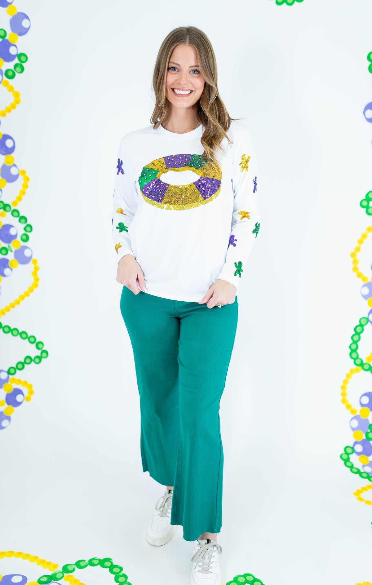 Mardi Gras King Cake Baby Sequin Long Sleeve T-Shirt - Obsession Boutique
