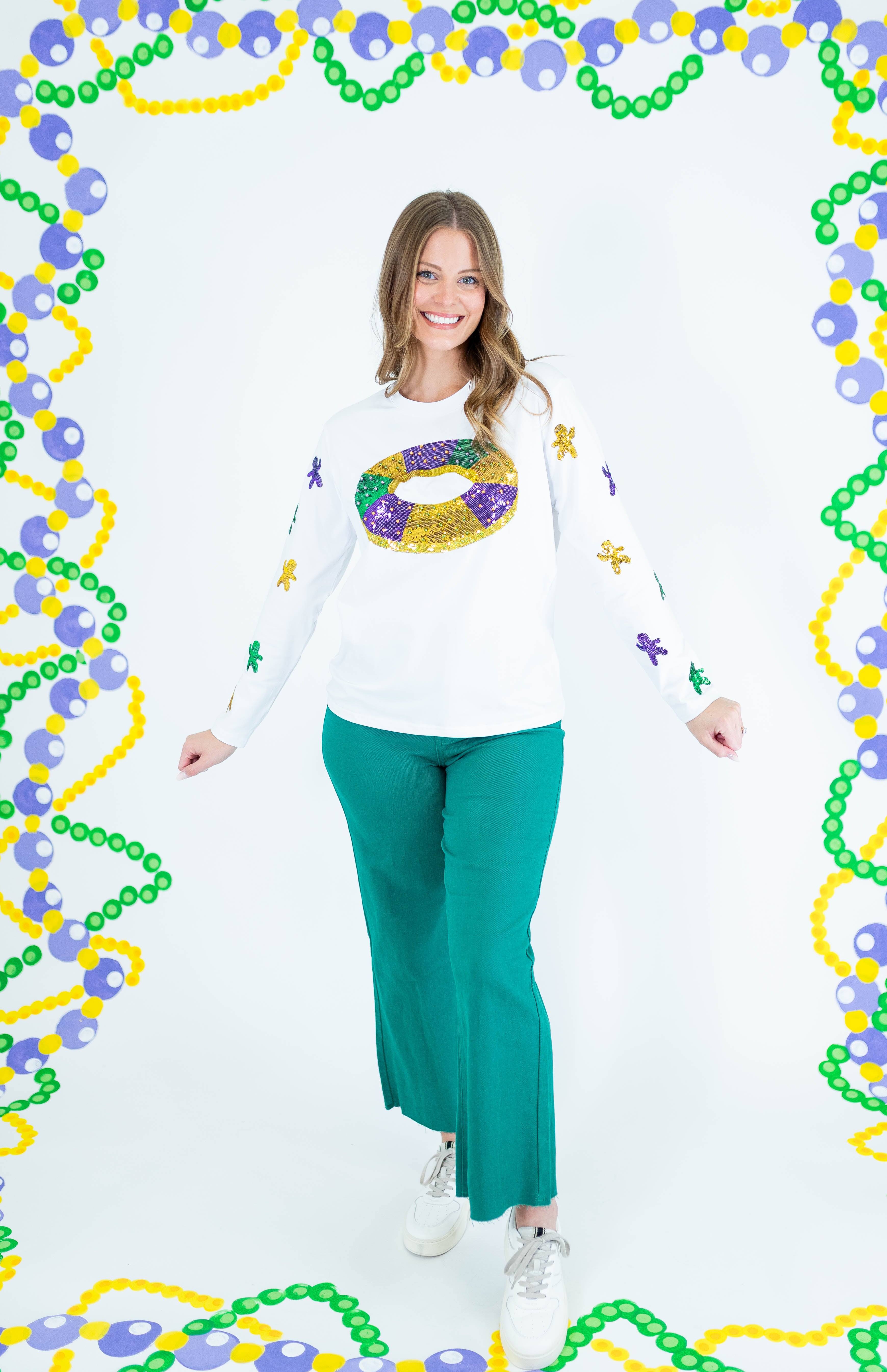 Mardi Gras King Cake Baby Sequin Long Sleeve T-Shirt - Obsession Boutique