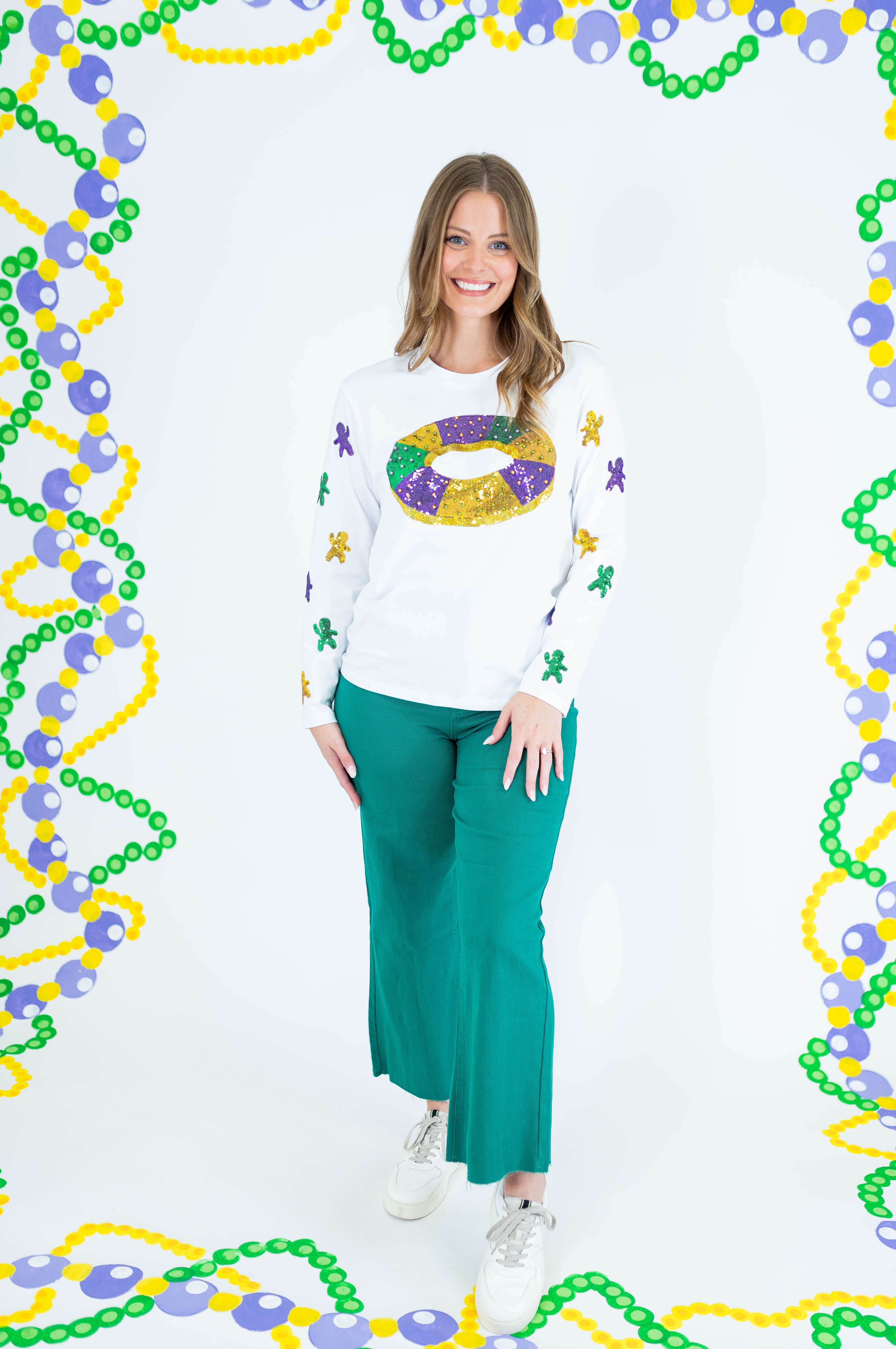 Mardi Gras King Cake Baby Sequin Long Sleeve T-Shirt - Obsession Boutique