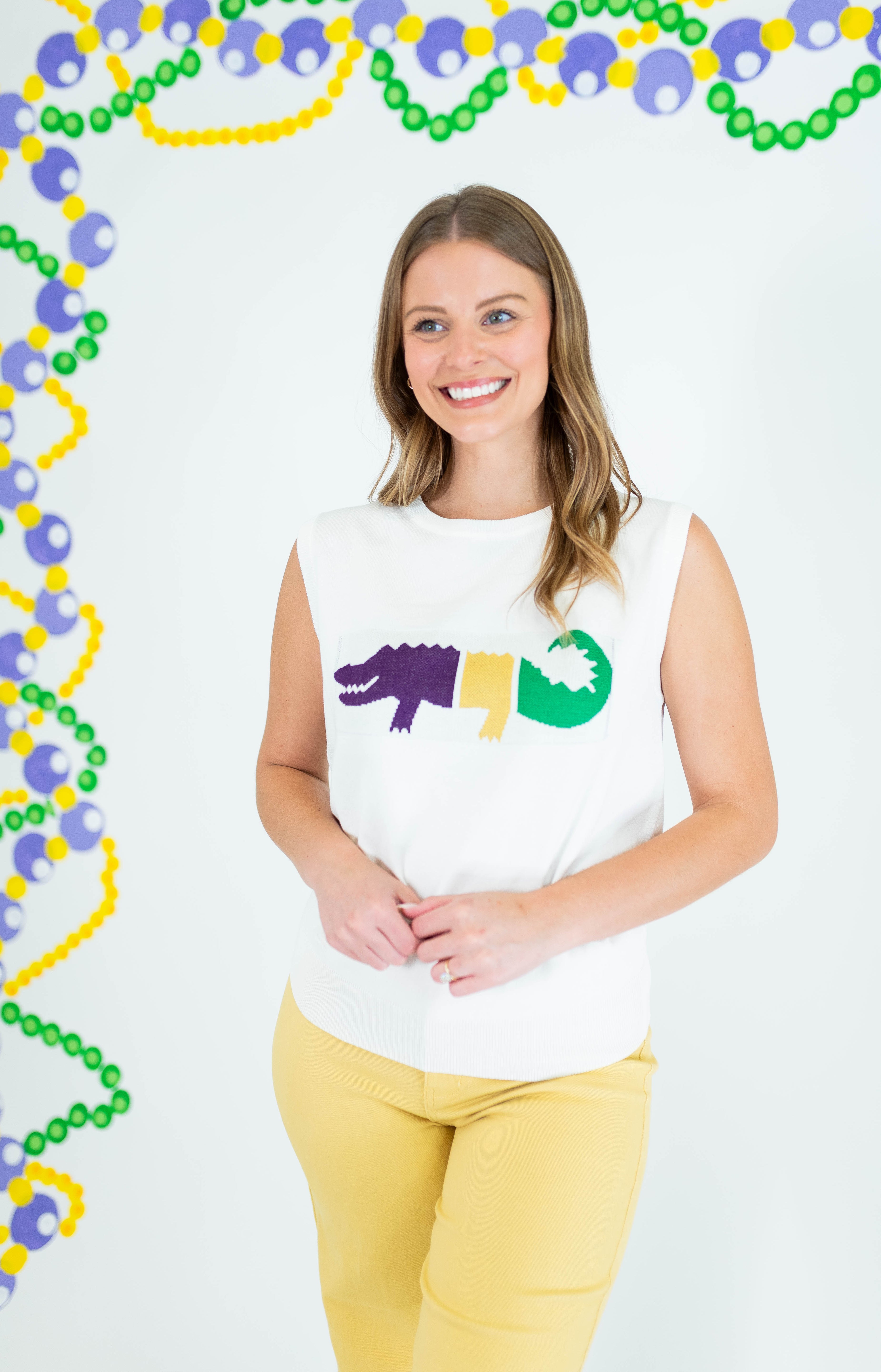 Mardi Gras Color Block Alligator Sweater Tank - Obsession Boutique