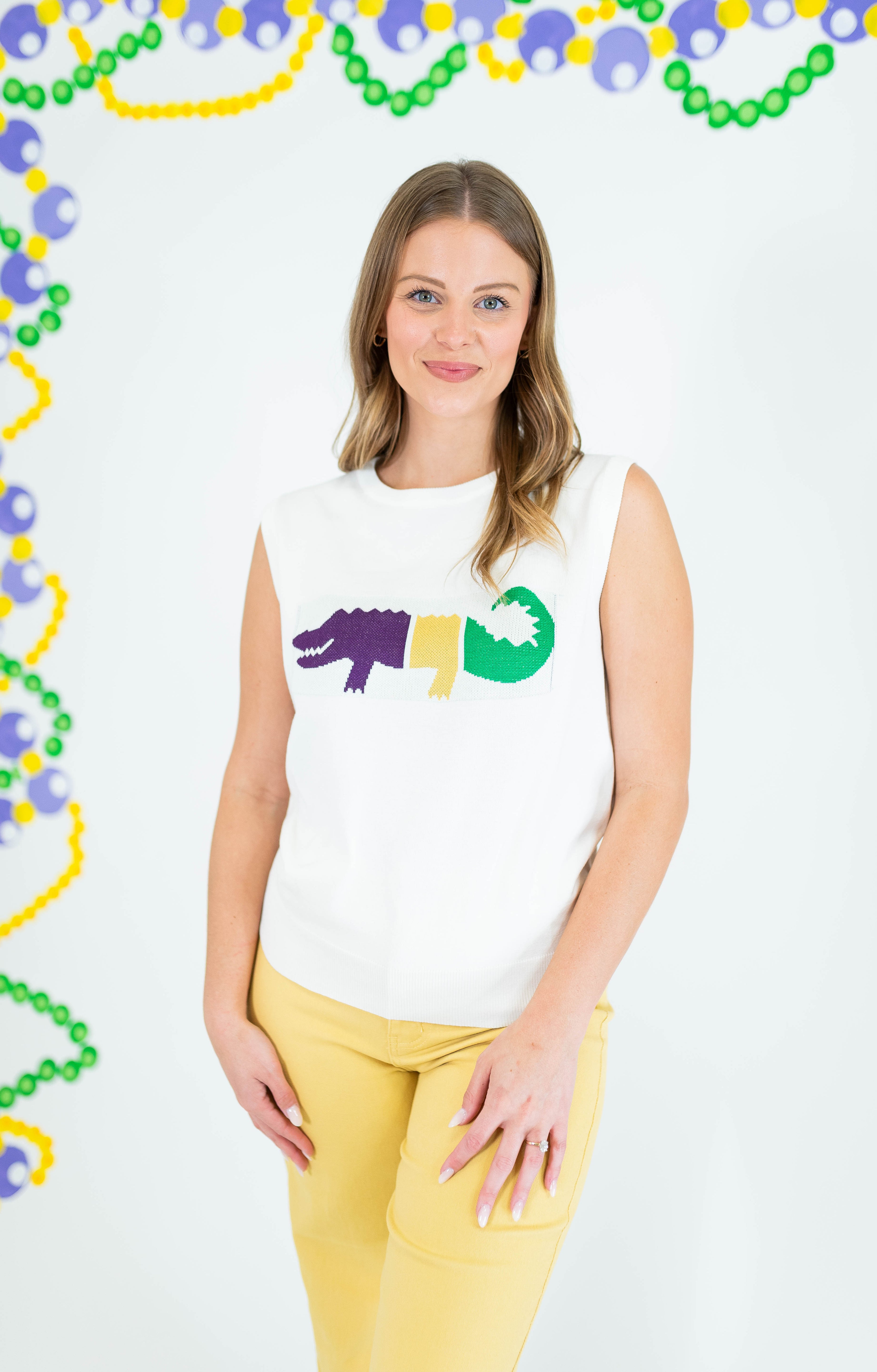 Mardi Gras Color Block Alligator Sweater Tank - Obsession Boutique