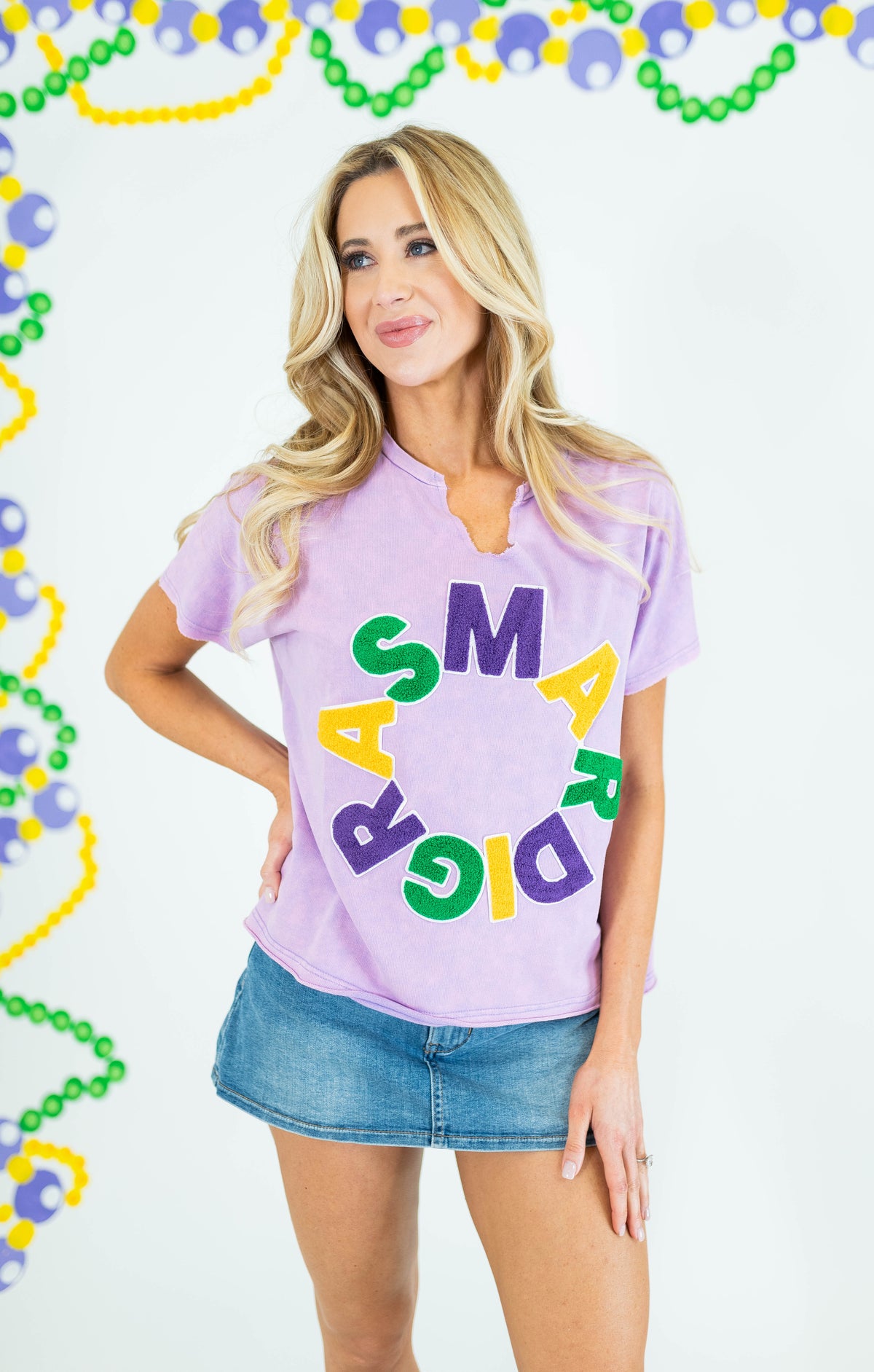 Mardi Gras Mineral Wash Fuzzy Patch Knit Top - Obsession Boutique