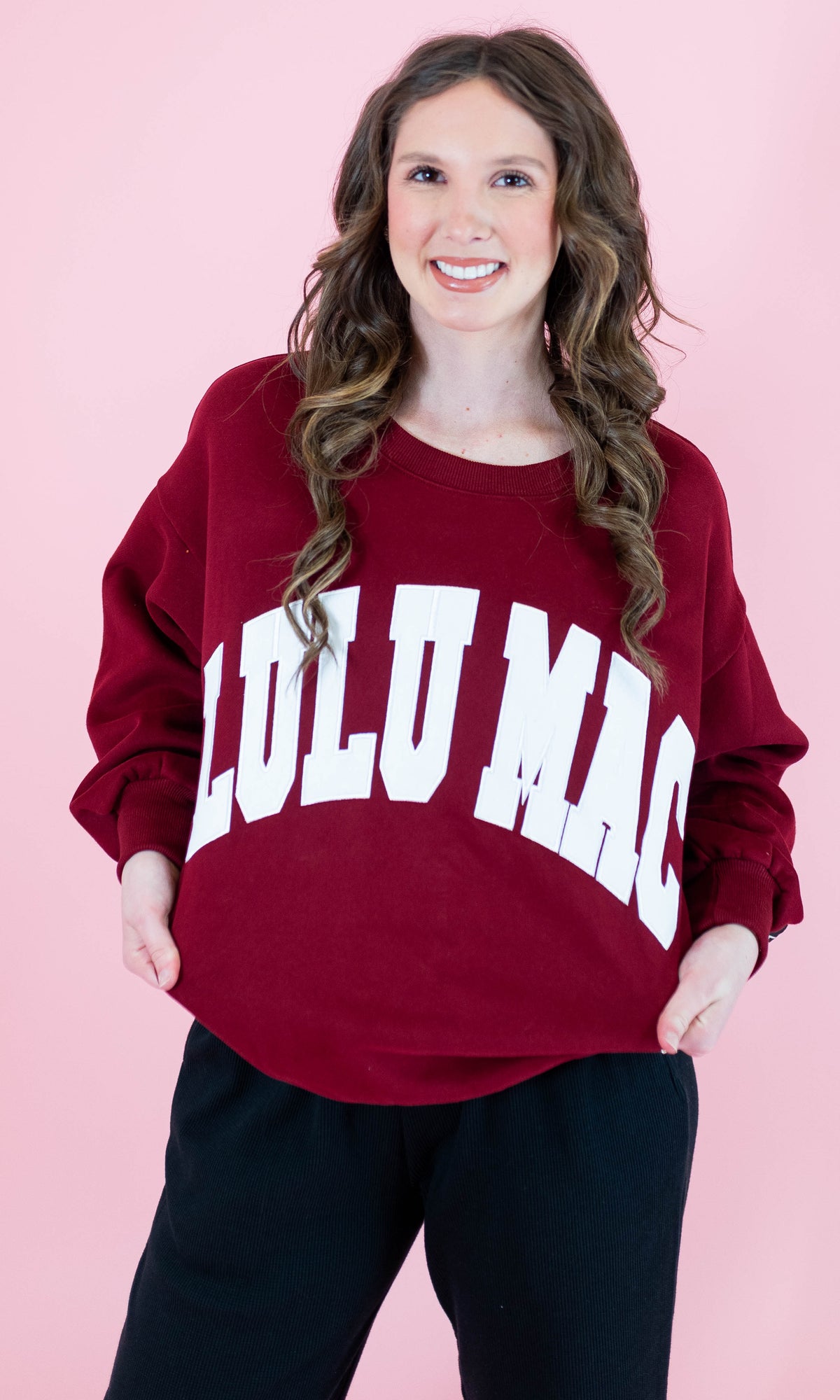 Lulu Mac: Maroon & White Stitch Sweatshirt - Obsession Boutique