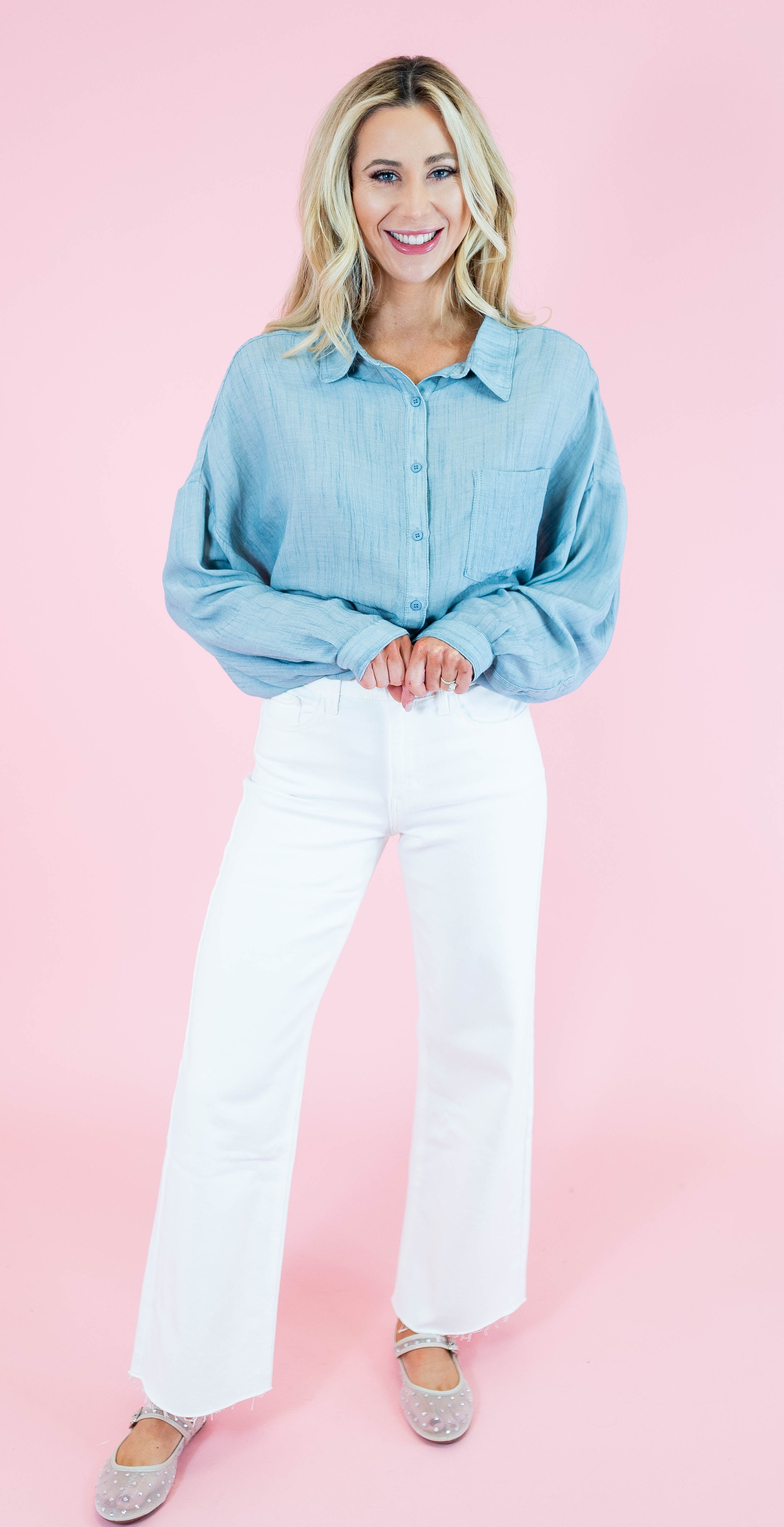 Longer Length Wide Leg Jeans - White - Obsession Boutique