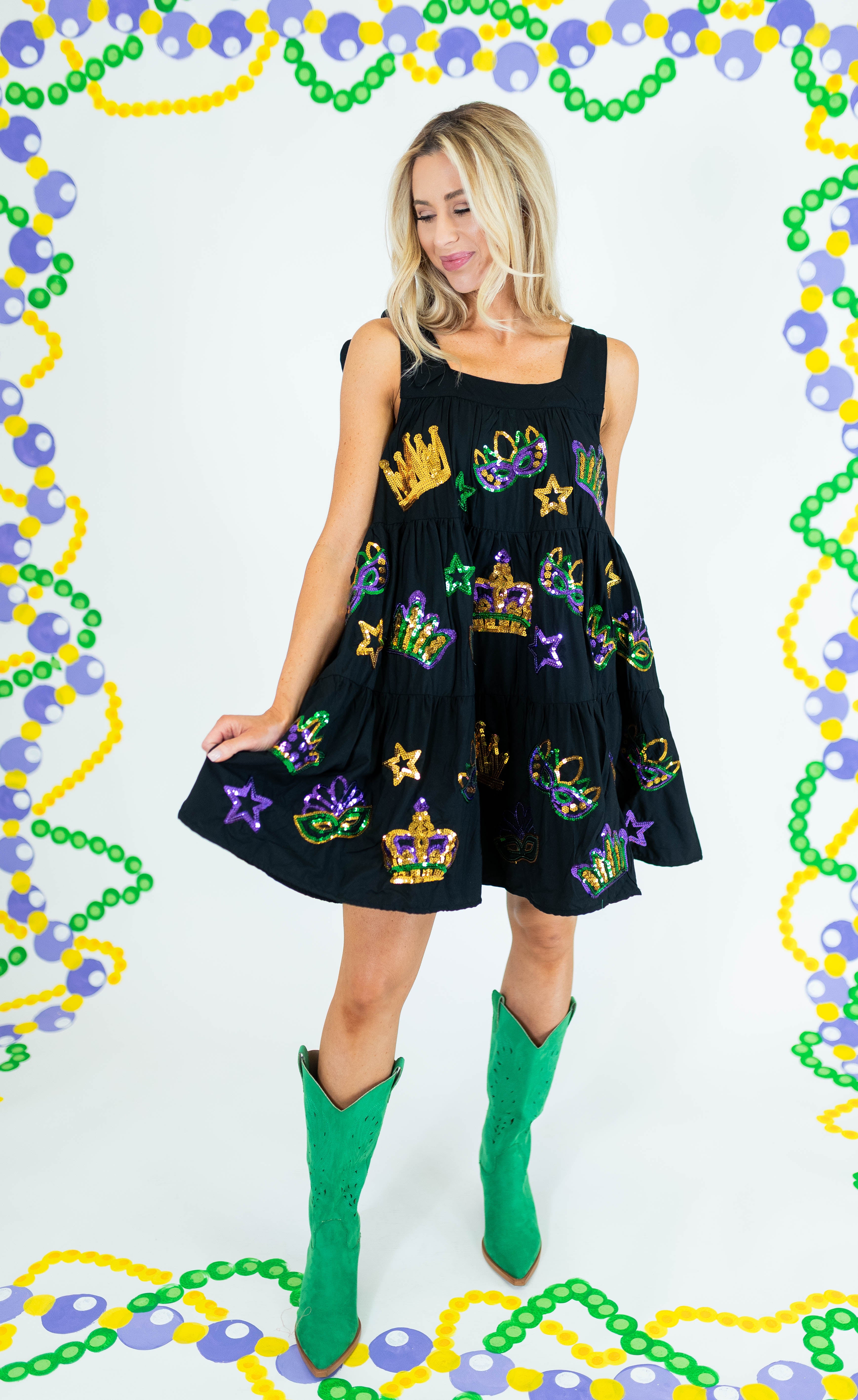 Crowns and Masks Black Viscose Dress - Obsession Boutique