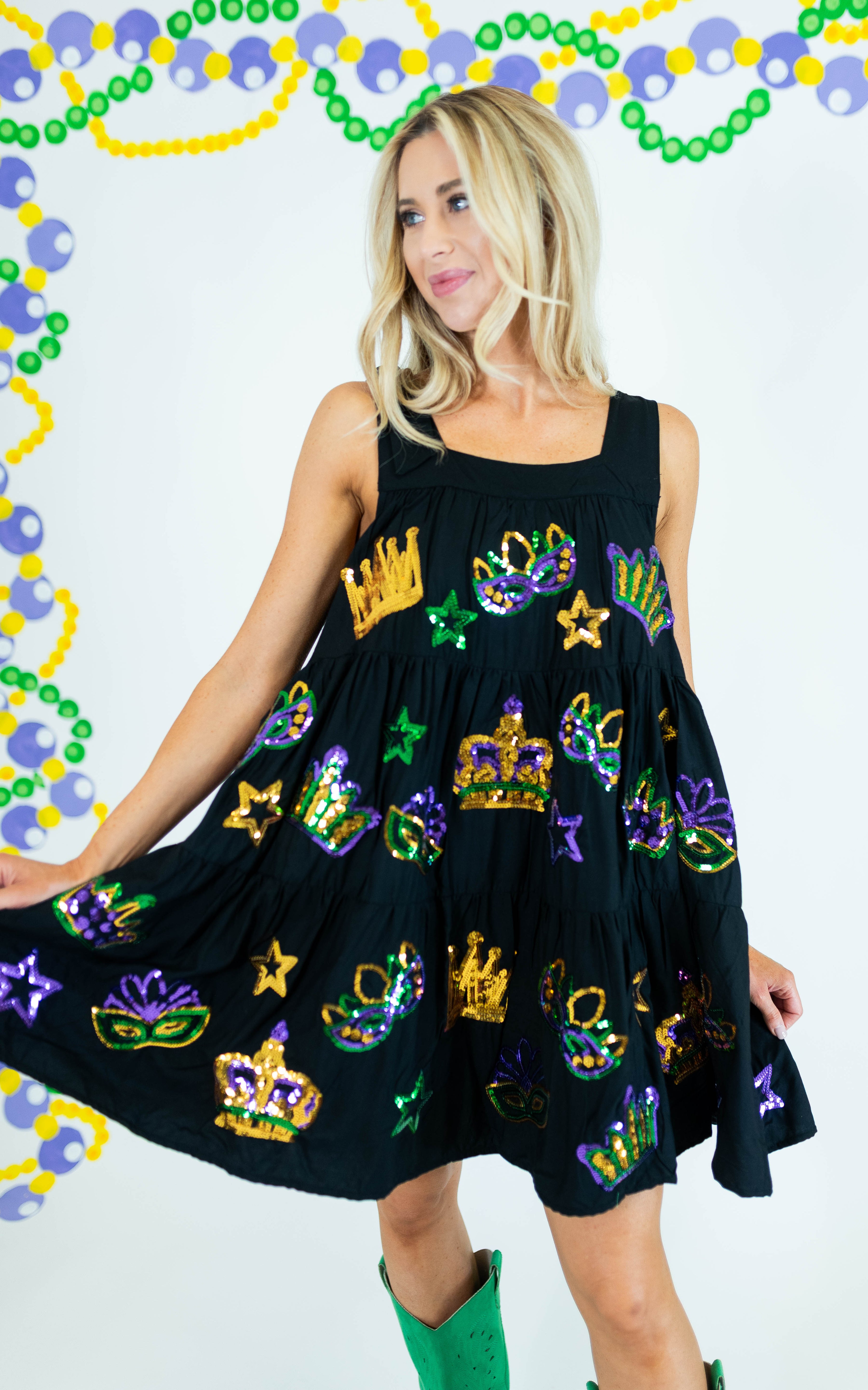 Crowns and Masks Black Viscose Dress - Obsession Boutique