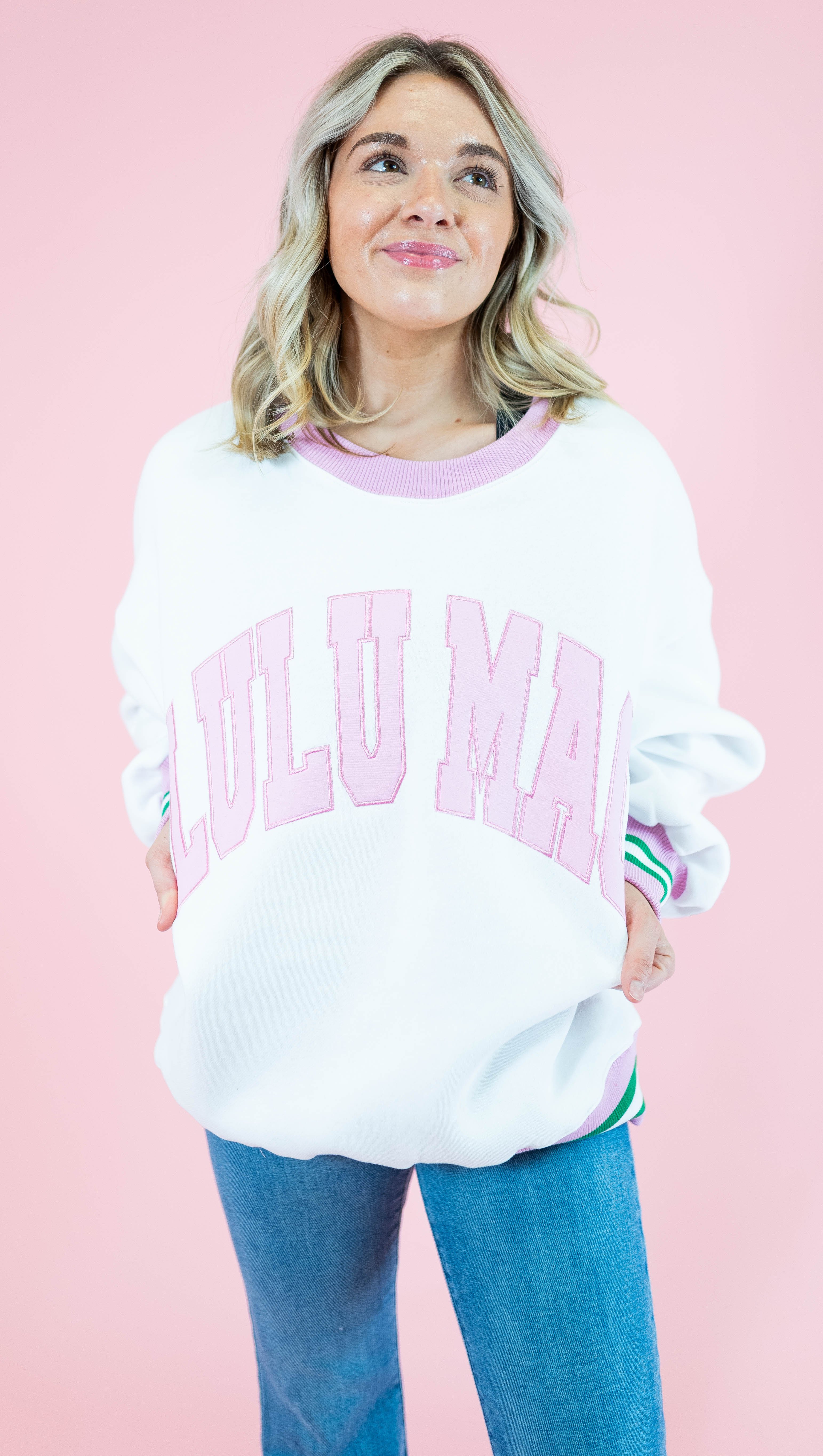 Lulu Mac: White & Pink Stitch Sweatshirt - Obsession Boutique