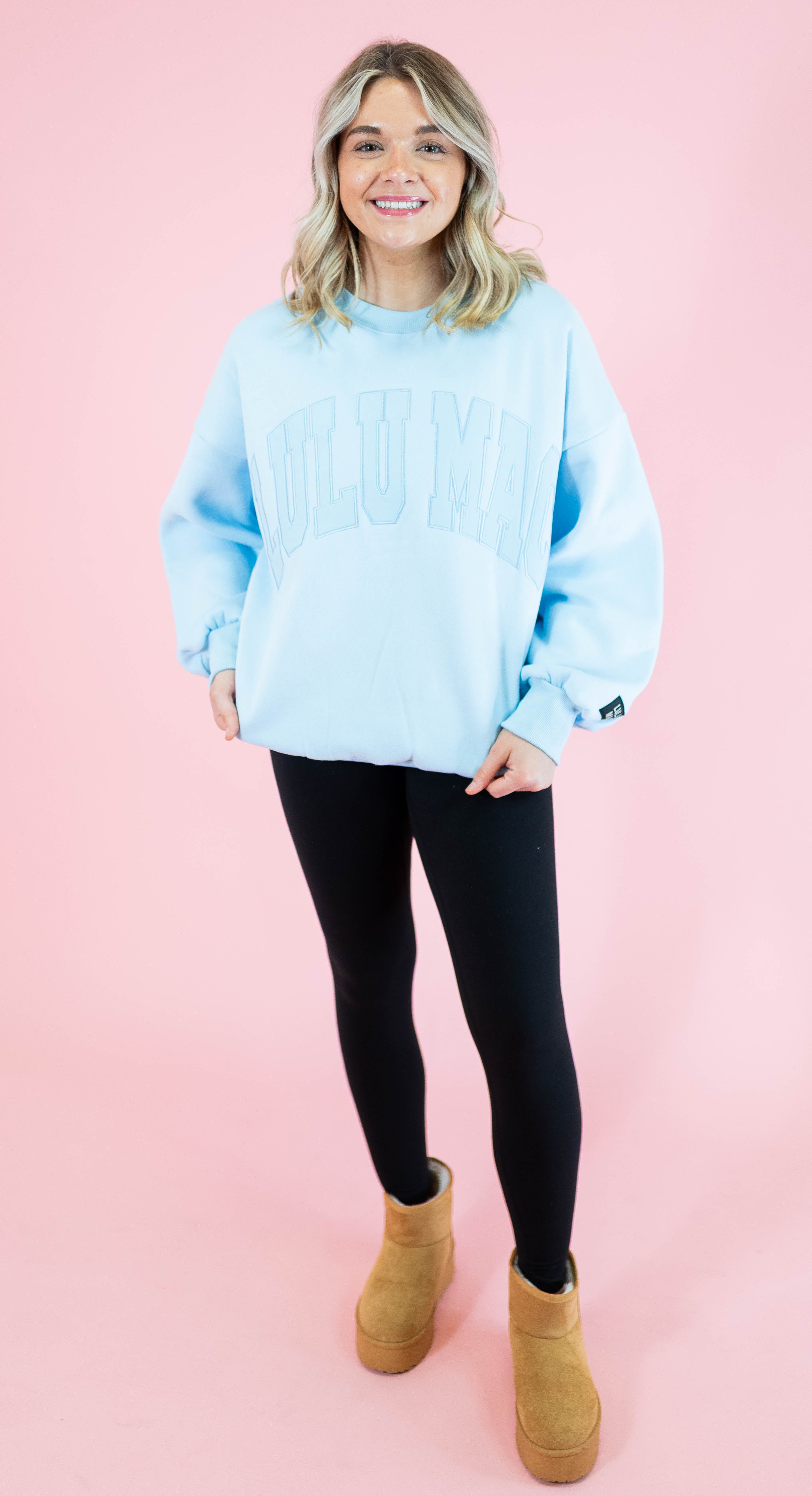 Lulu Mac: Mono Light Blue Embroidered Sweatshirt - Obsession Boutique