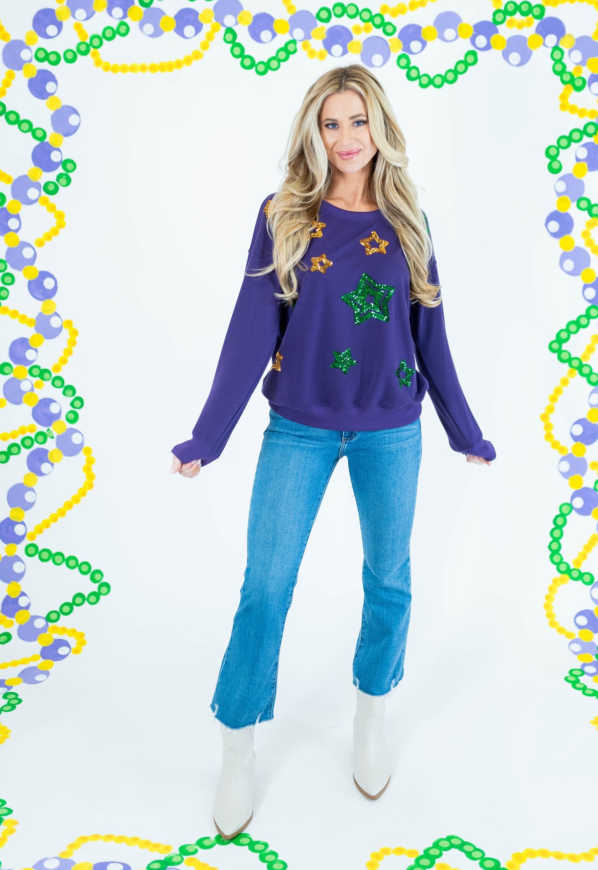 Mardi Gras Sequin Star Long Sleeve Top - Obsession Boutique