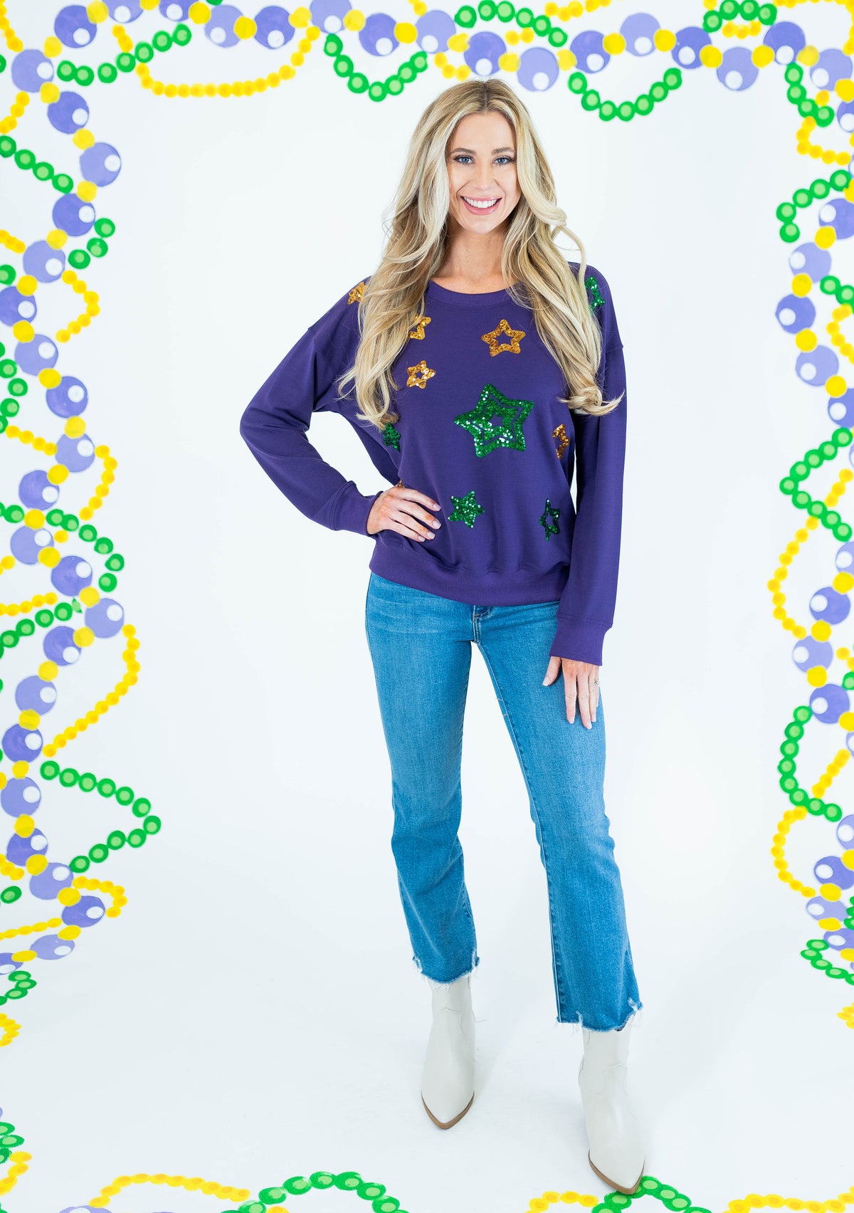 Mardi Gras Sequin Star Long Sleeve Top - Obsession Boutique