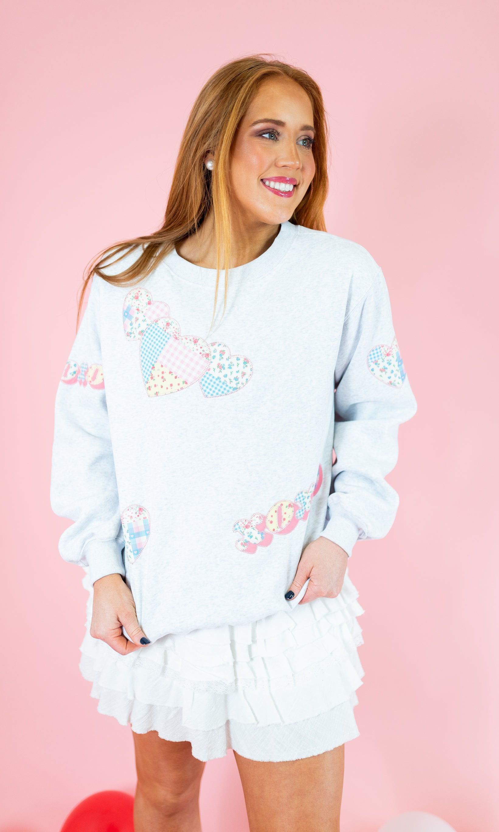 Heart Xoxo Patchwork Embroidery Sweatshirt - Obsession Boutique