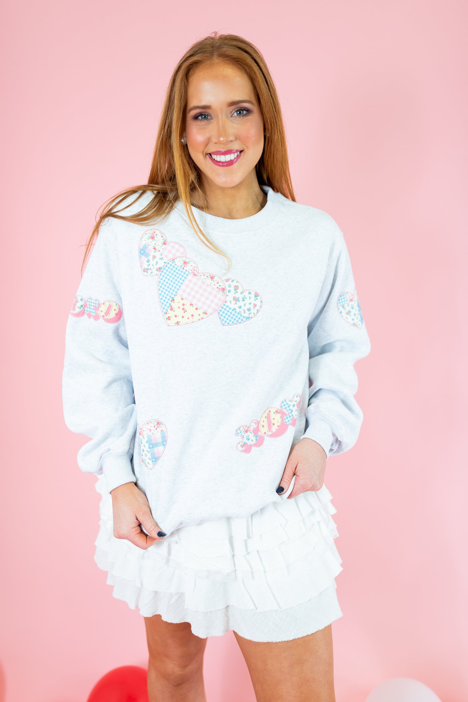 Heart Xoxo Patchwork Embroidery Sweatshirt - Obsession Boutique