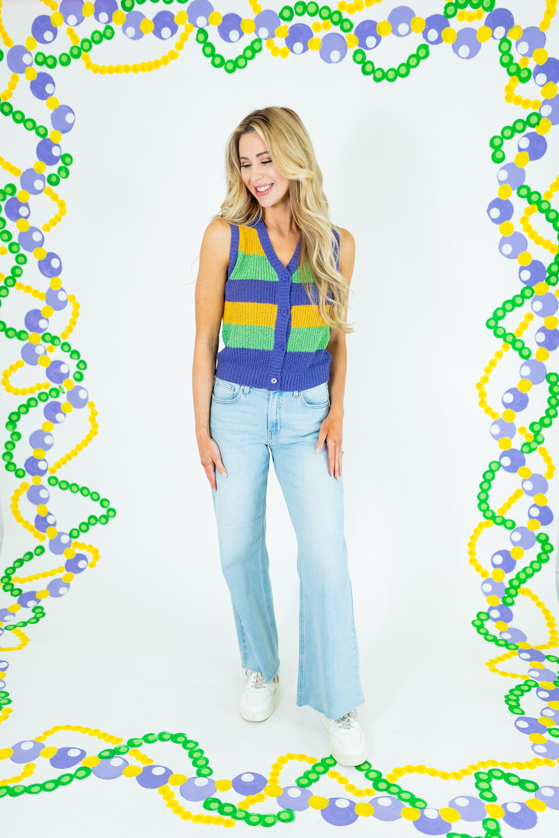 Mardi Gras Color Block Sweater Vest - Obsession Boutique