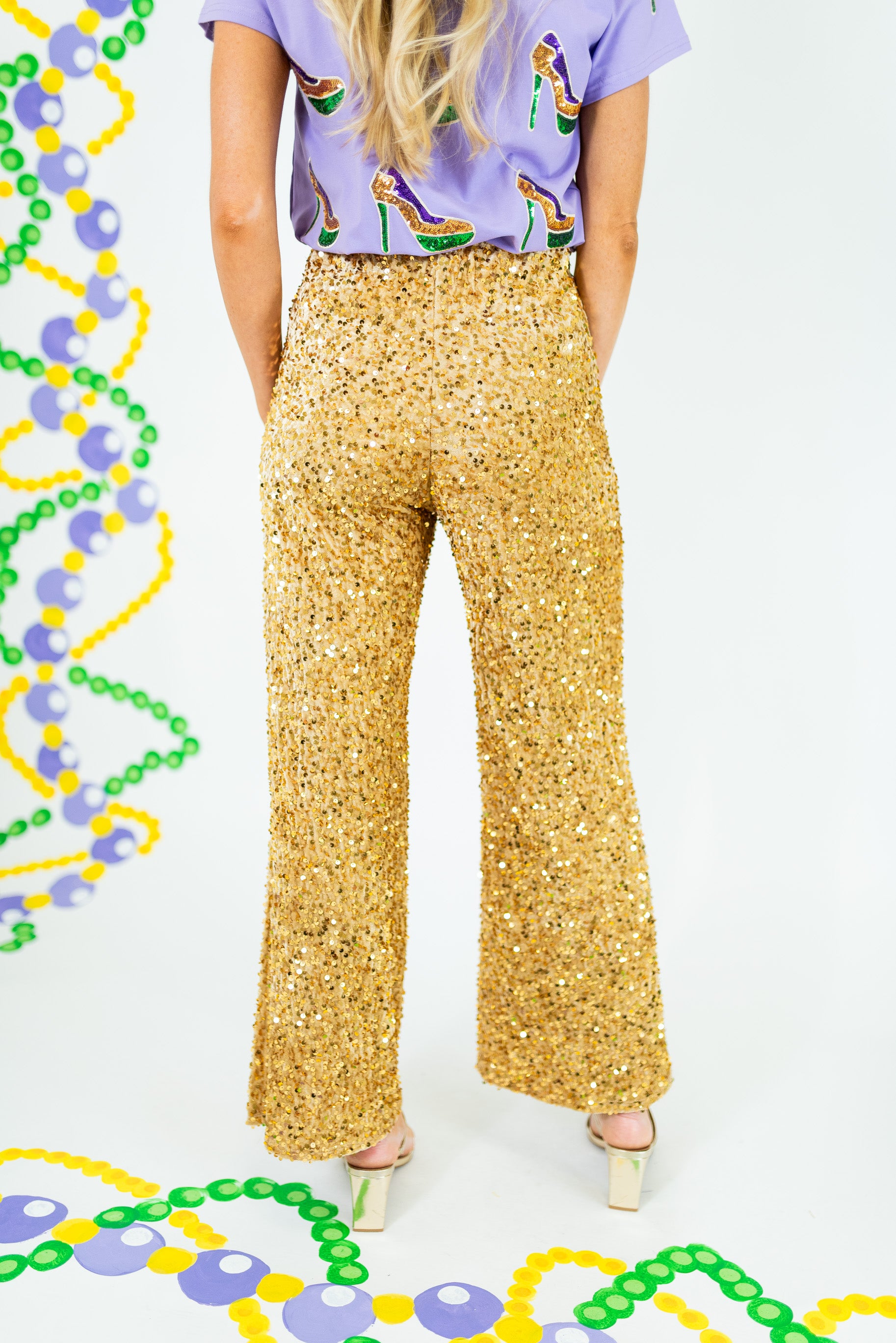 Olympia Velvet Sequin Wide Pants - Gold - Obsession Boutique