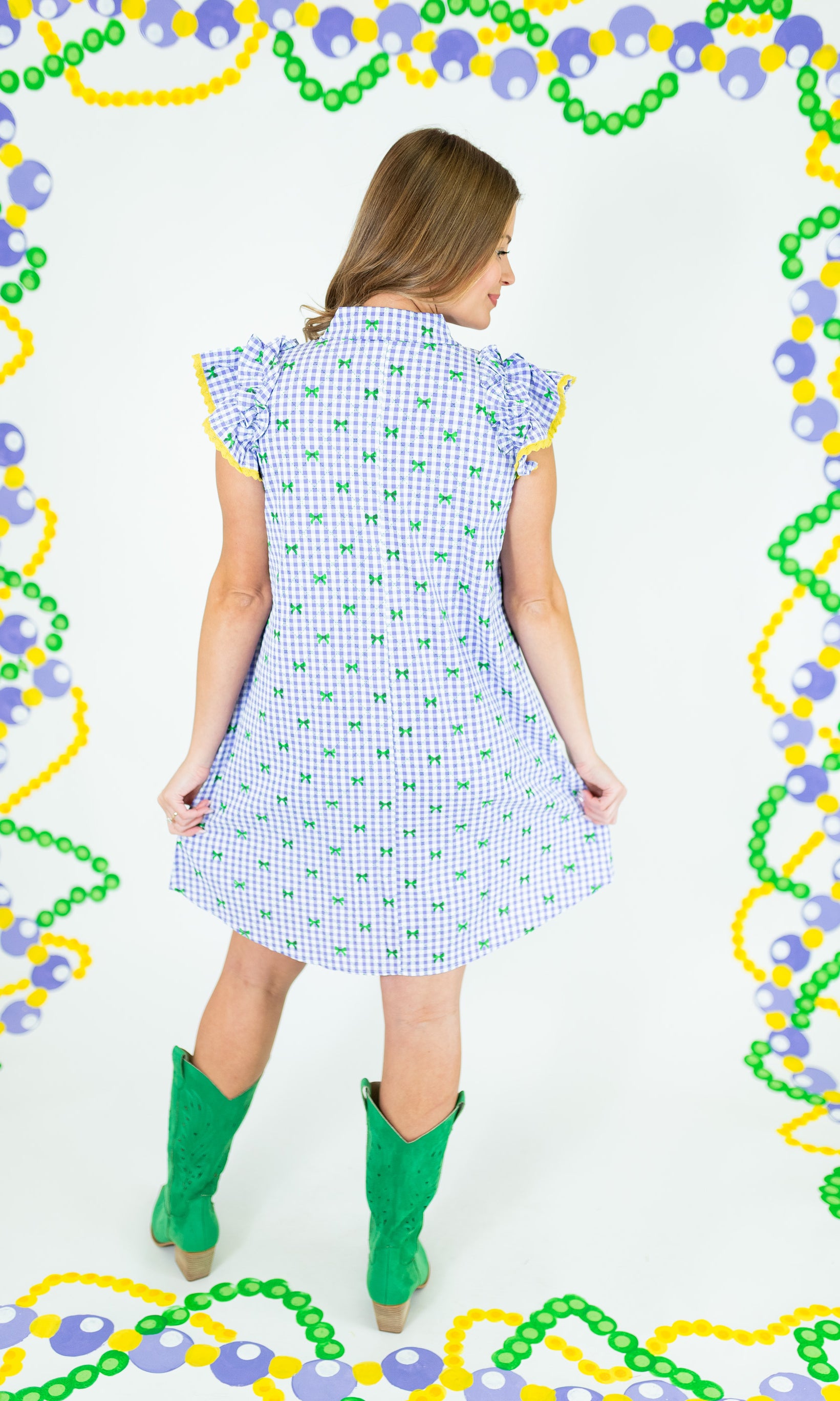 Mardi Gras Bow Seersucker Button Down Mini Dress - Obsession Boutique