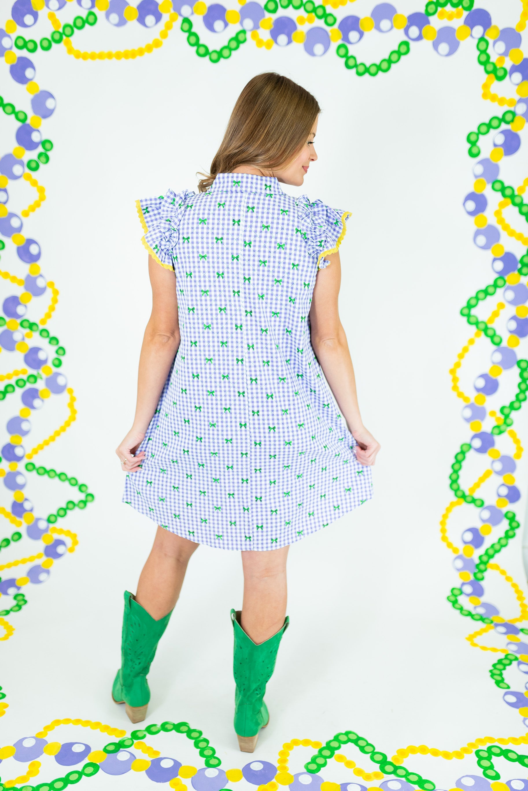 Mardi Gras Bow Seersucker Button Down Mini Dress - Obsession Boutique