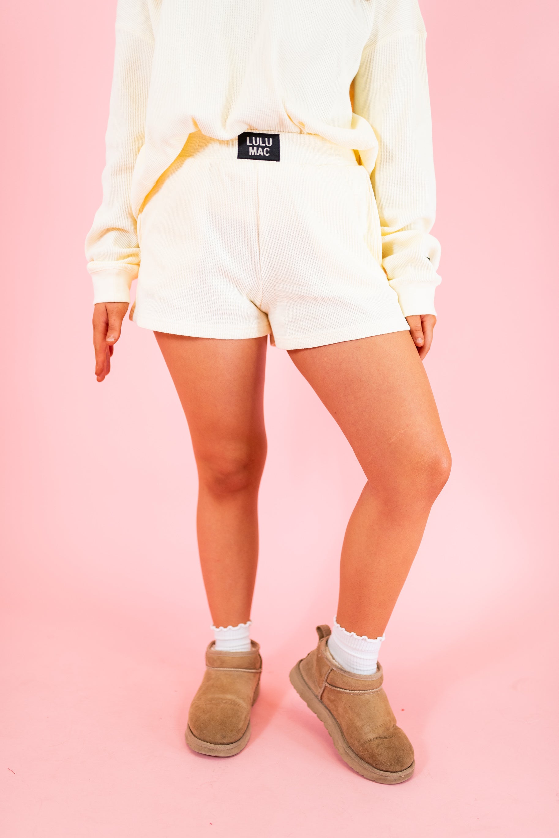 Lulu Mac: Waffle Shorts - Butter - Obsession Boutique