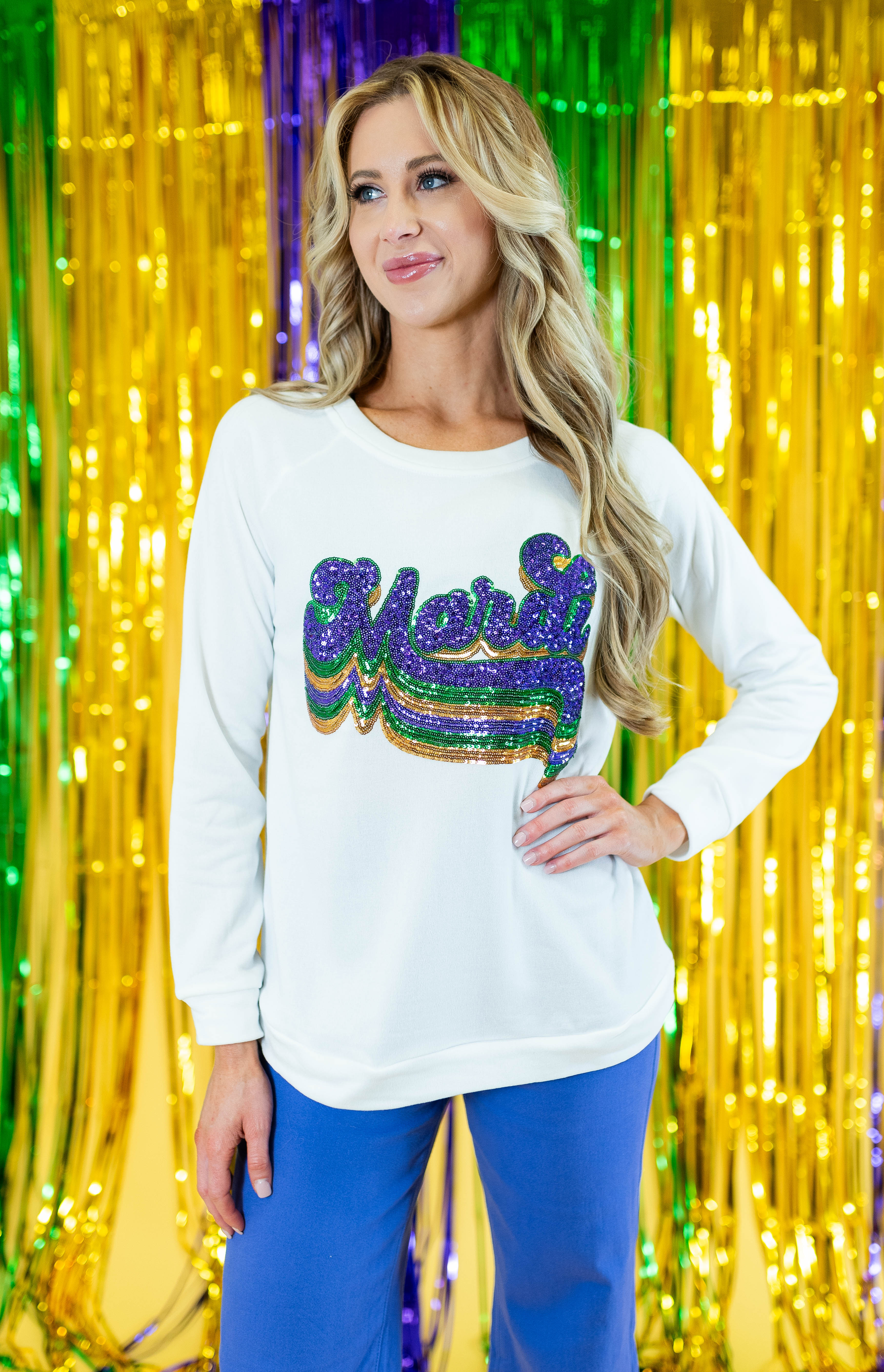 Layered Mardi Gras Sequin Pullover - Obsession Boutique