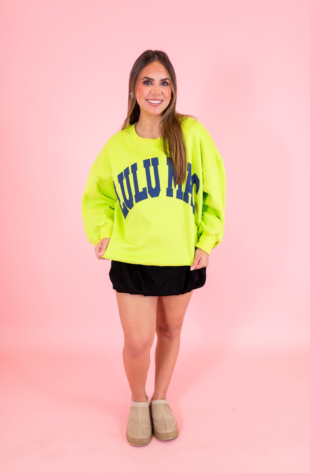 Lulu Mac: Chartreuse & Deep Blue Puff Sweatshirt - Obsession Boutique