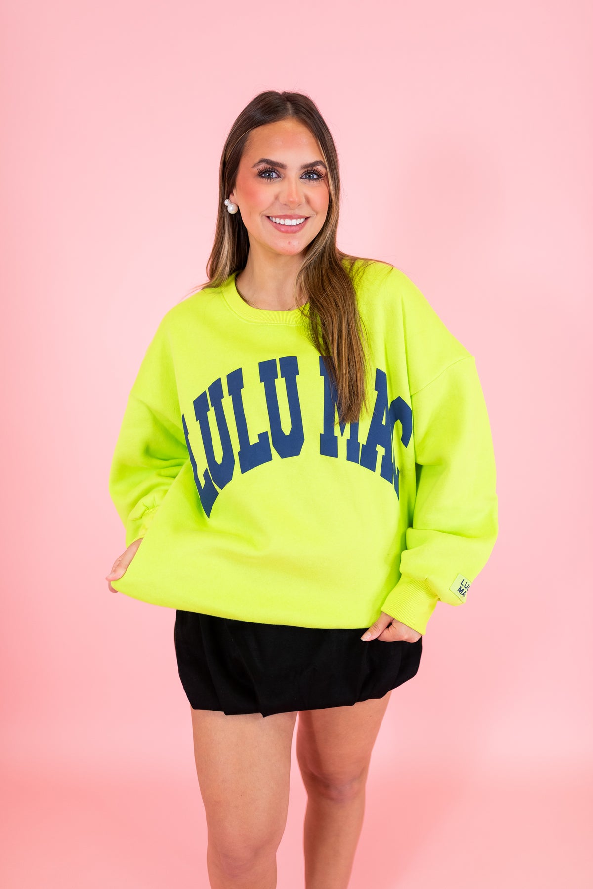 Lulu Mac: Chartreuse & Deep Blue Puff Sweatshirt - Obsession Boutique