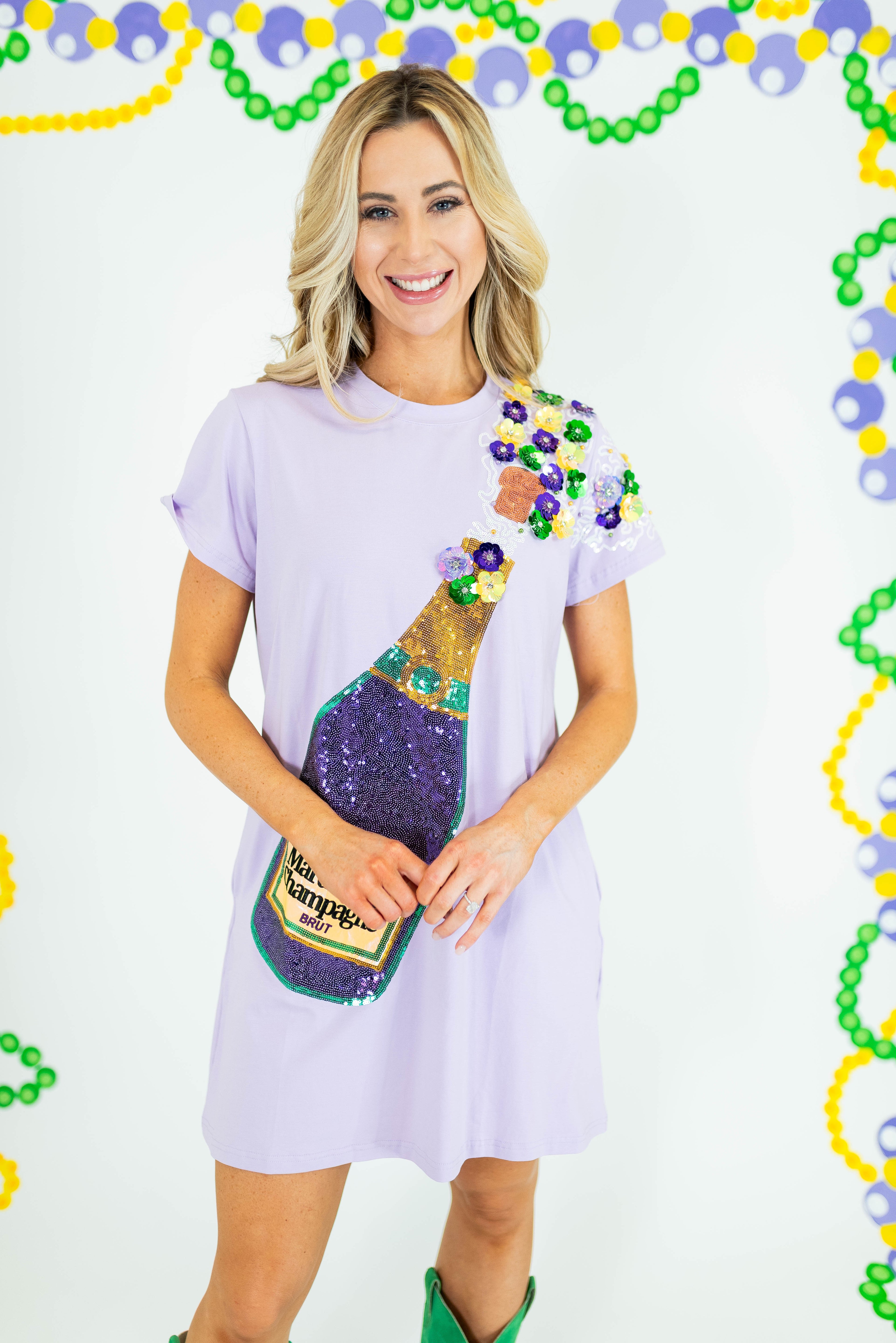 Mardi Gras Sequin Popping Champagne Dress - Obsession Boutique