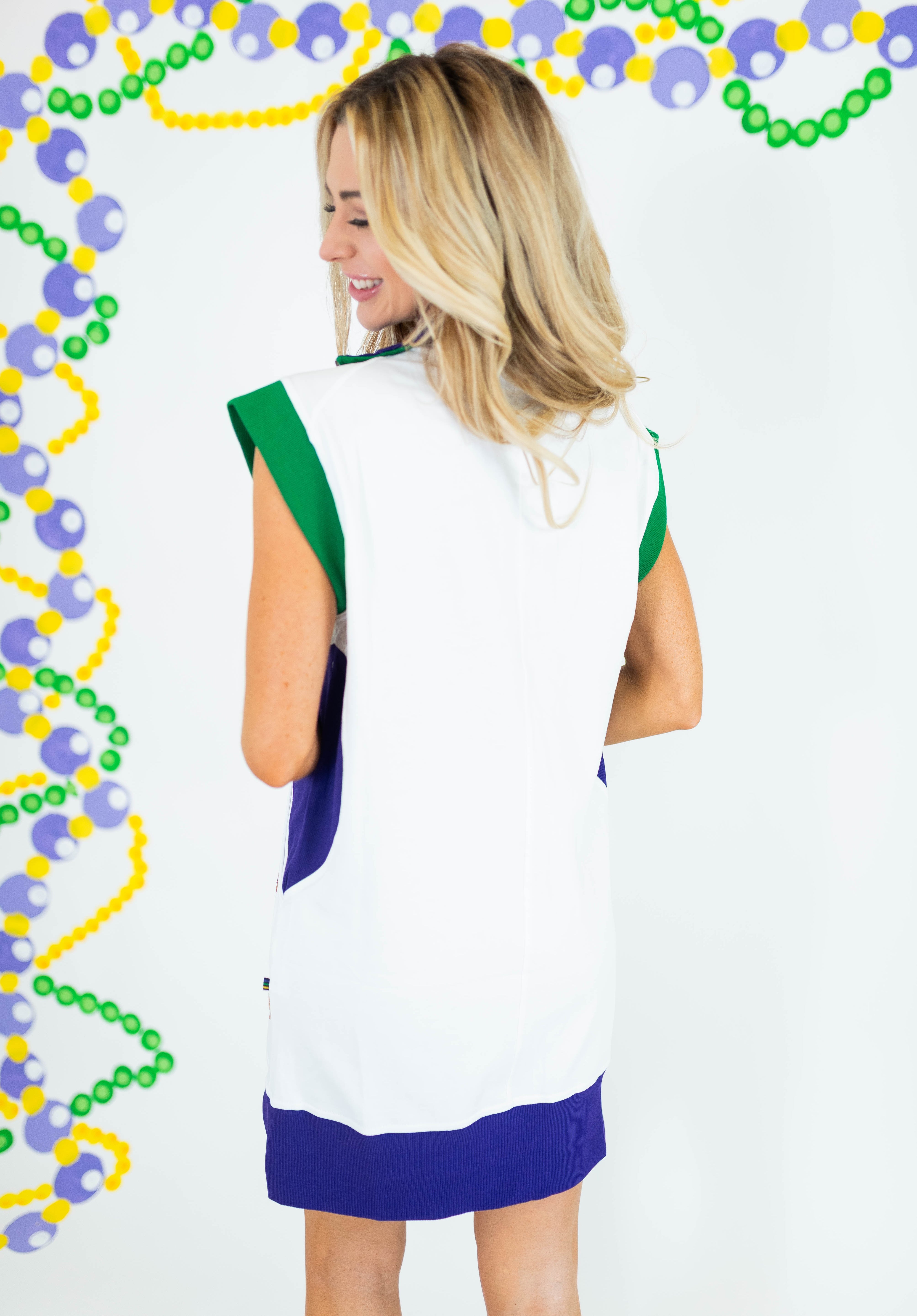 Mardi Gras Crowns Tennis Dress - White - Obsession Boutique