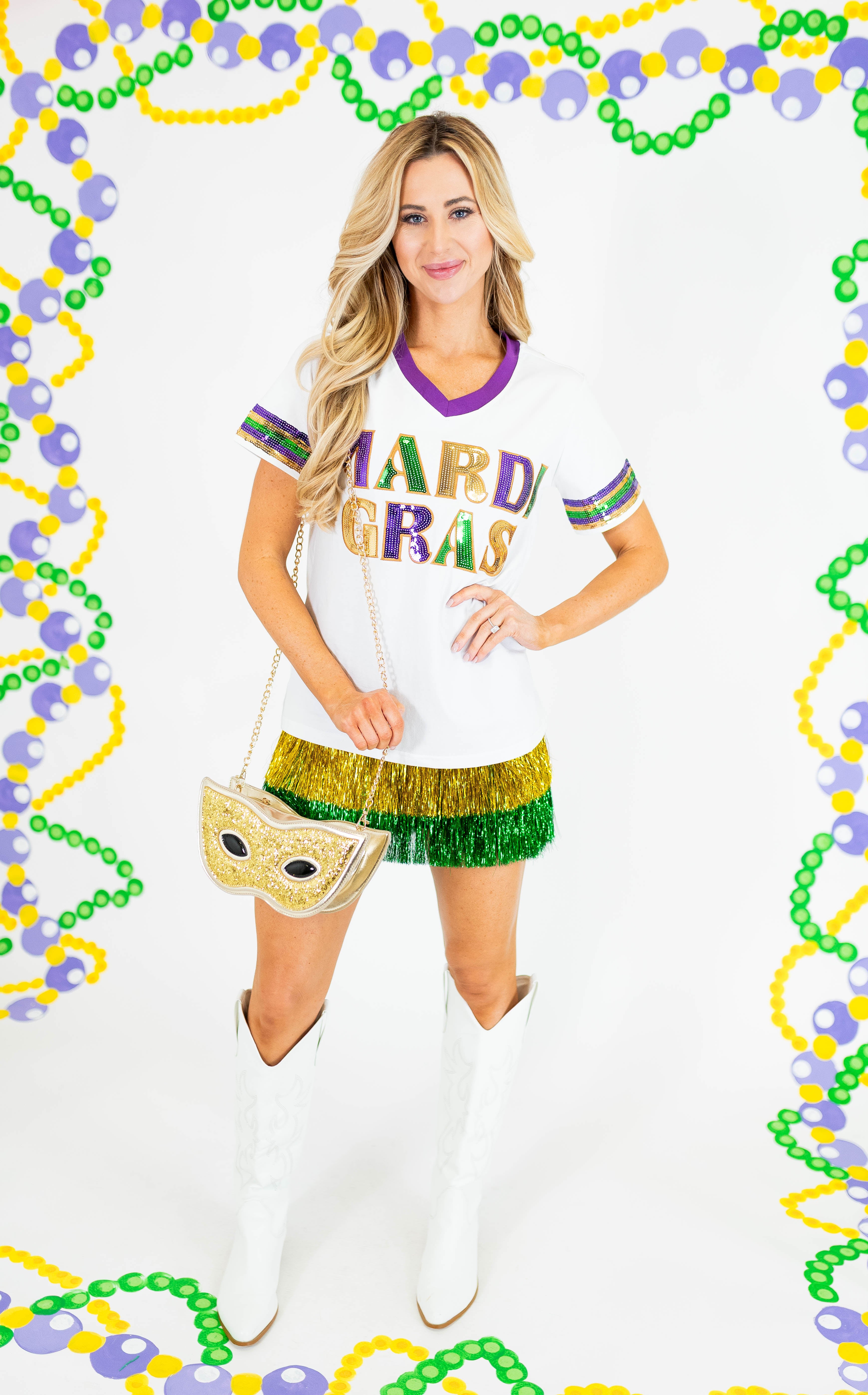 Brilliant Mardi Gras Sequin Short Sleeve Shirt - Obsession Boutique