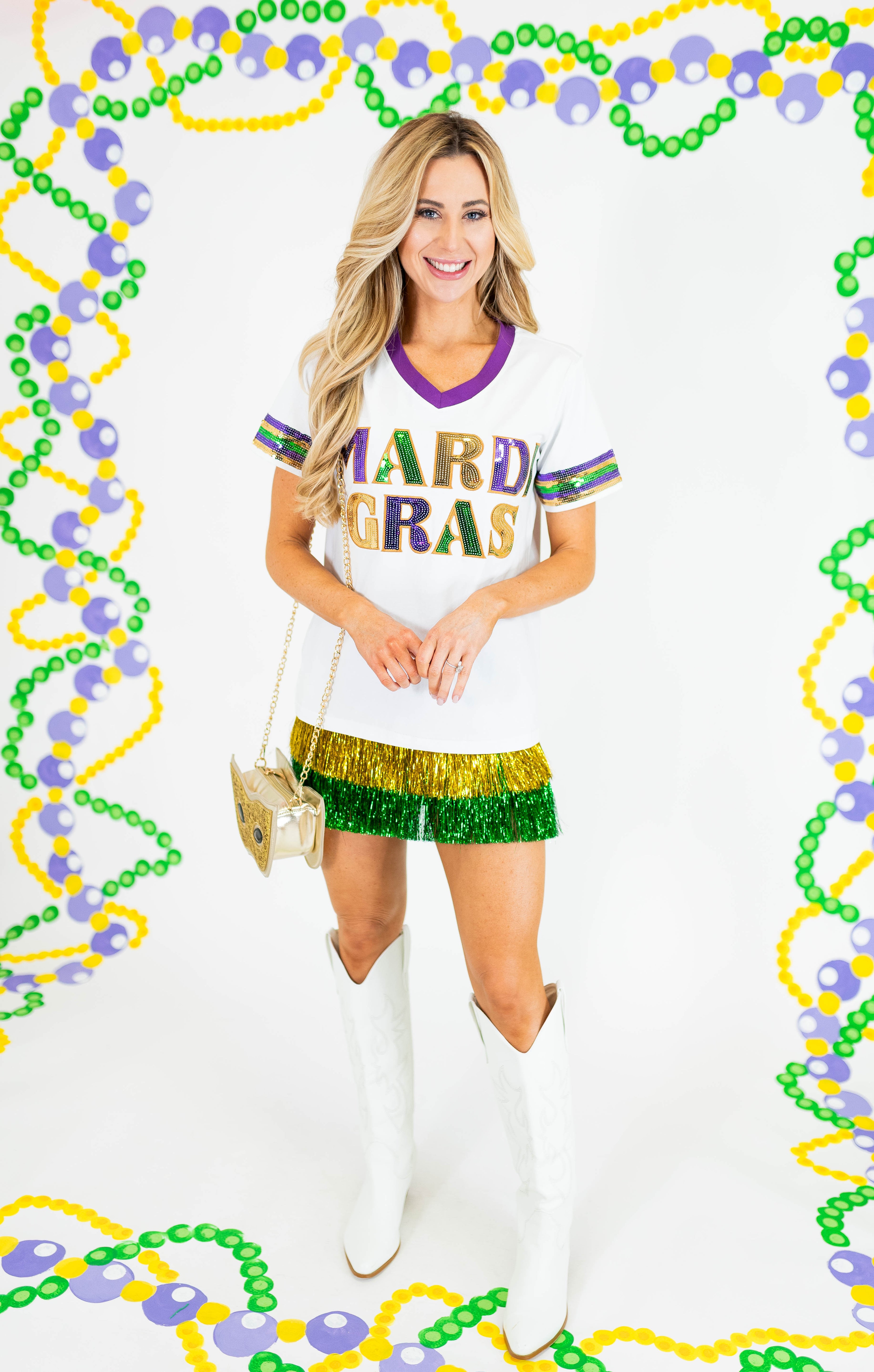 Brilliant Mardi Gras Sequin Short Sleeve Shirt - Obsession Boutique