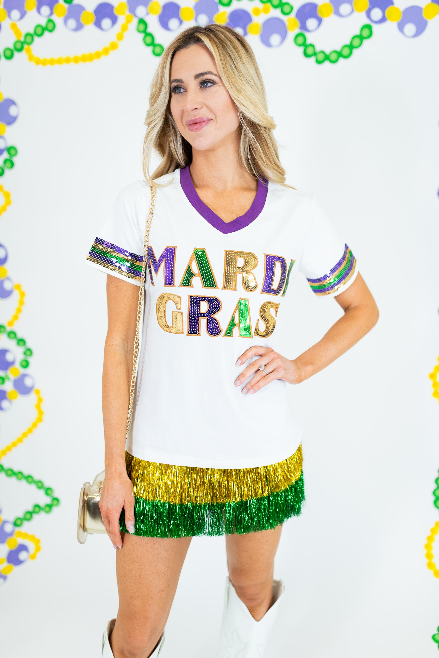 Brilliant Mardi Gras Sequin Short Sleeve Shirt - Obsession Boutique