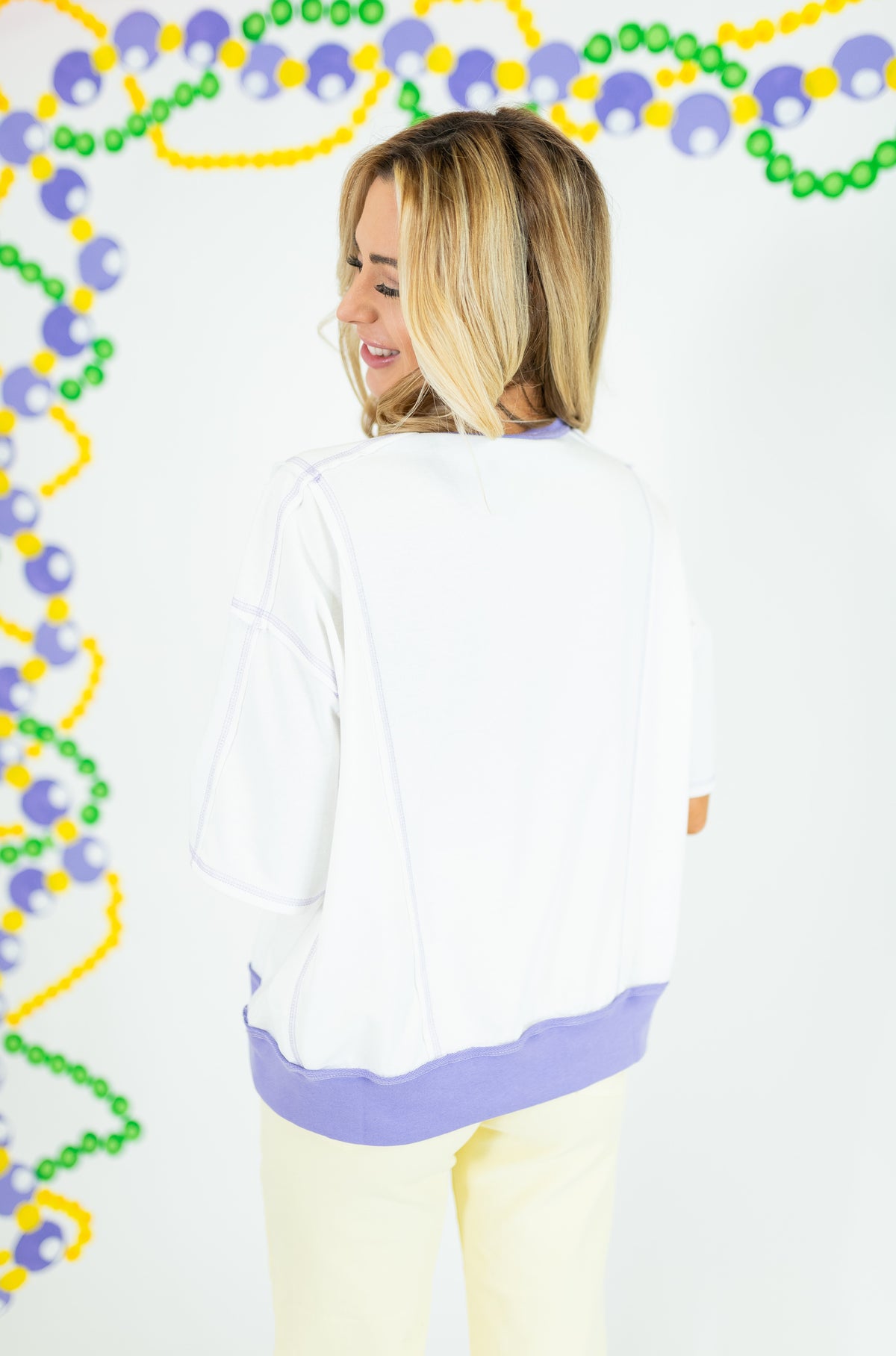 Mardi Gras Color Block Rhinestone Sweatshirt - White - Obsession Boutique