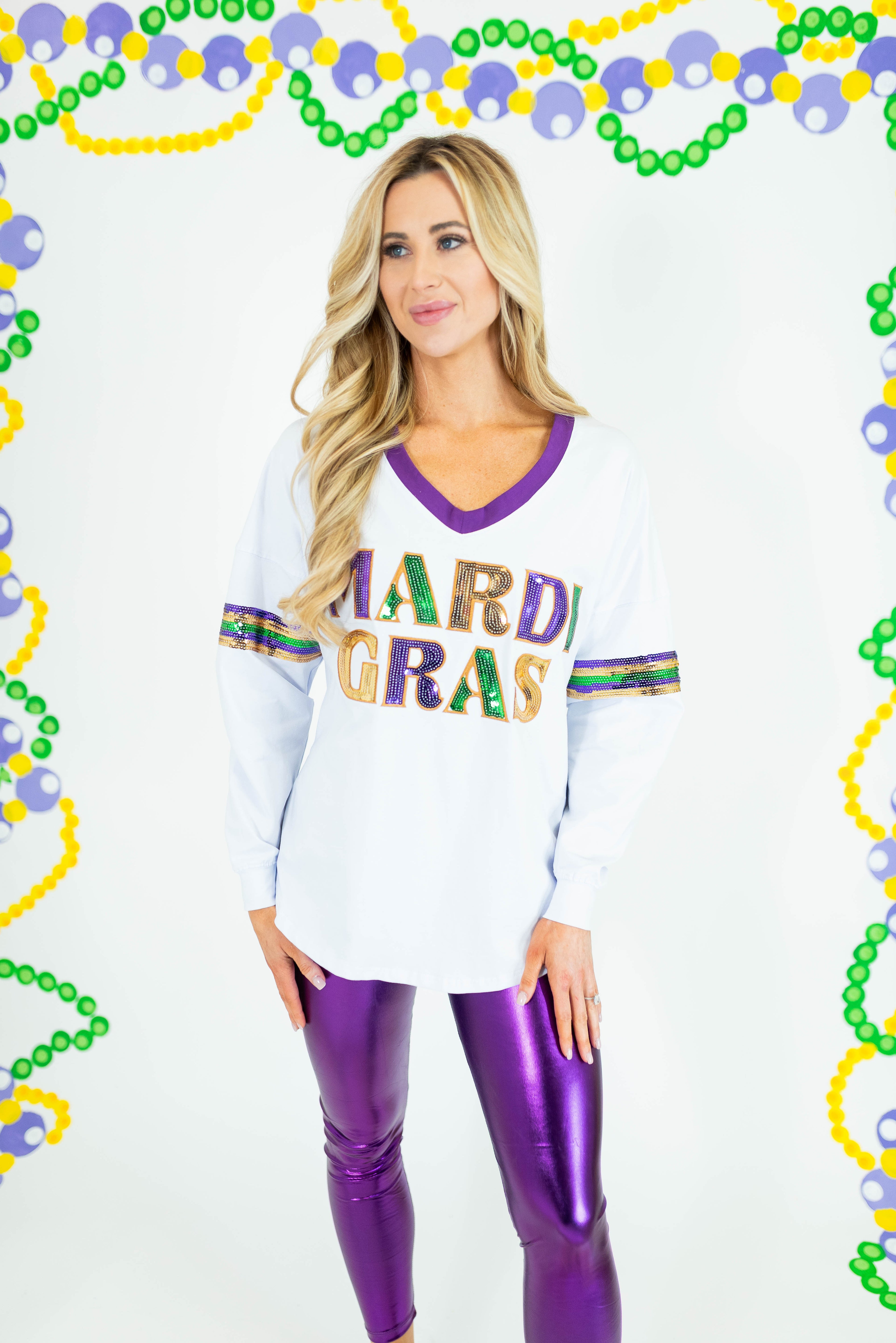 Mardi Gras Sequin Long Sleeve Shirt - Obsession Boutique
