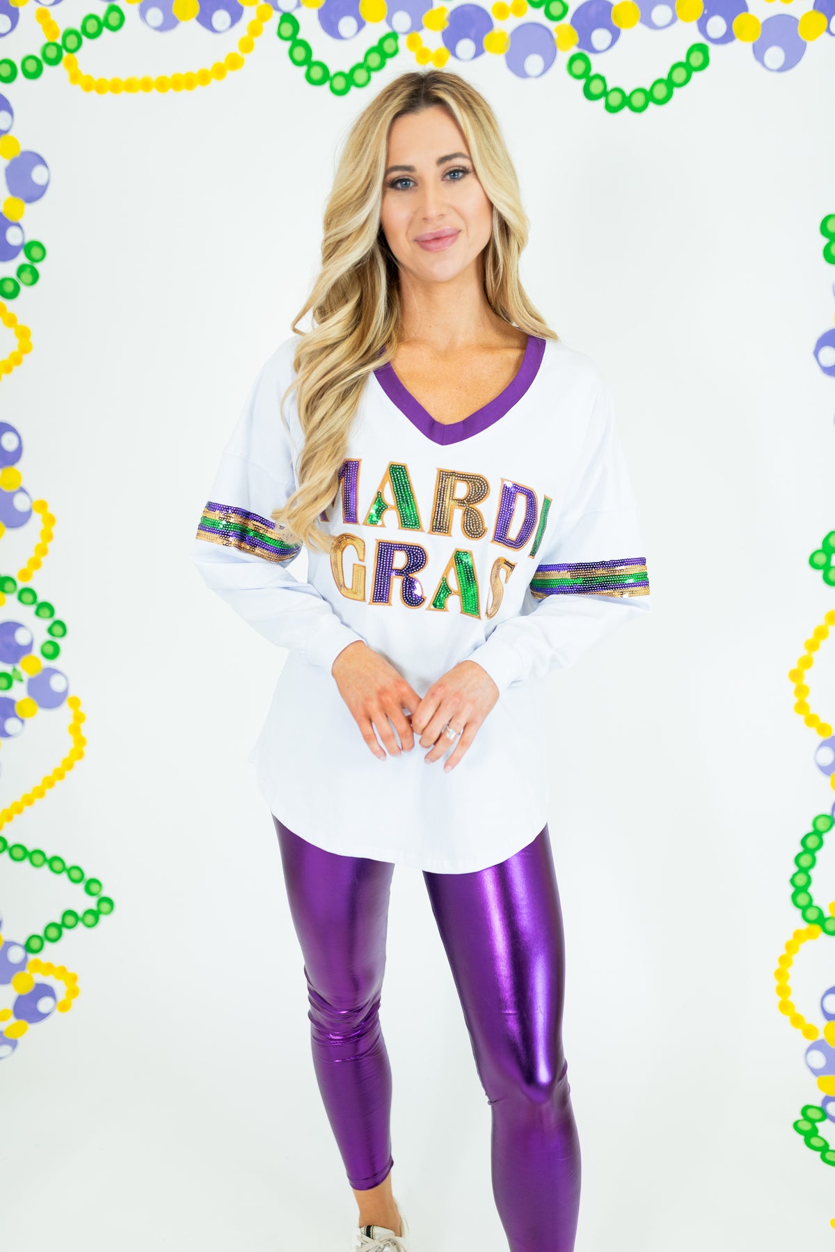 Mardi Gras Sequin Long Sleeve Shirt - Obsession Boutique