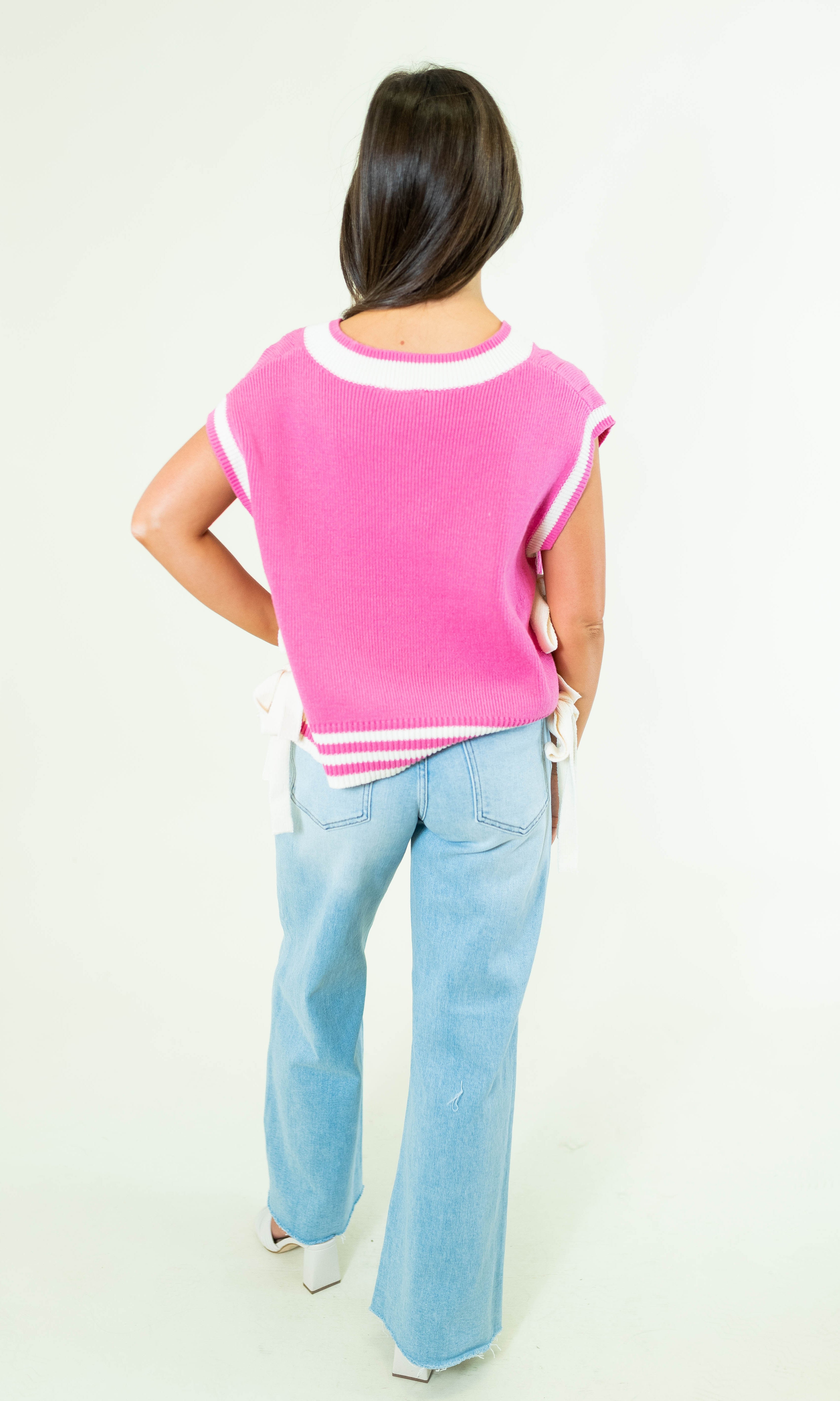 Solid Cable V-Neck Knit Sweater Vest - Pink - Obsession Boutique