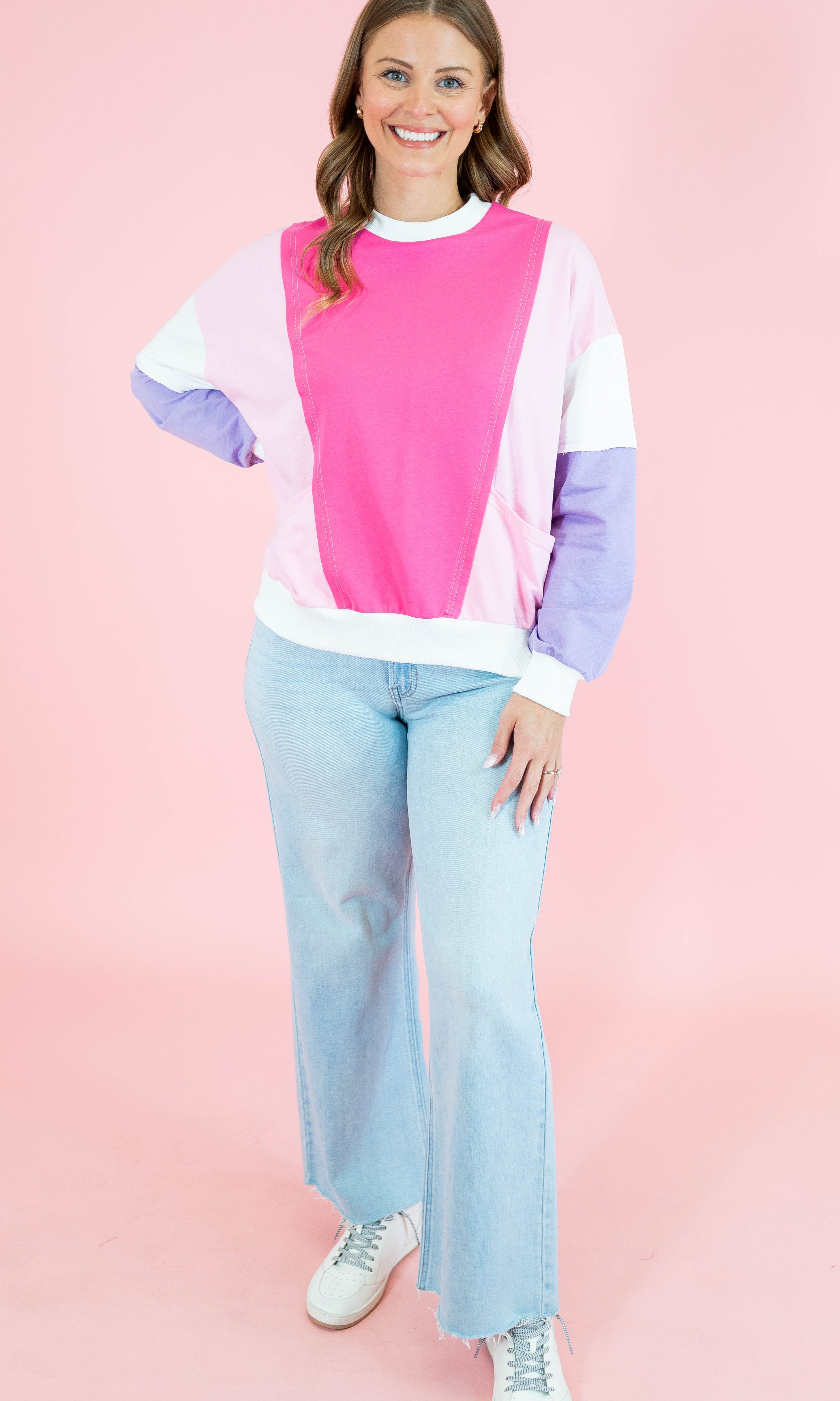 Valentine Pink Color Block Sweatshirt - Obsession Boutique