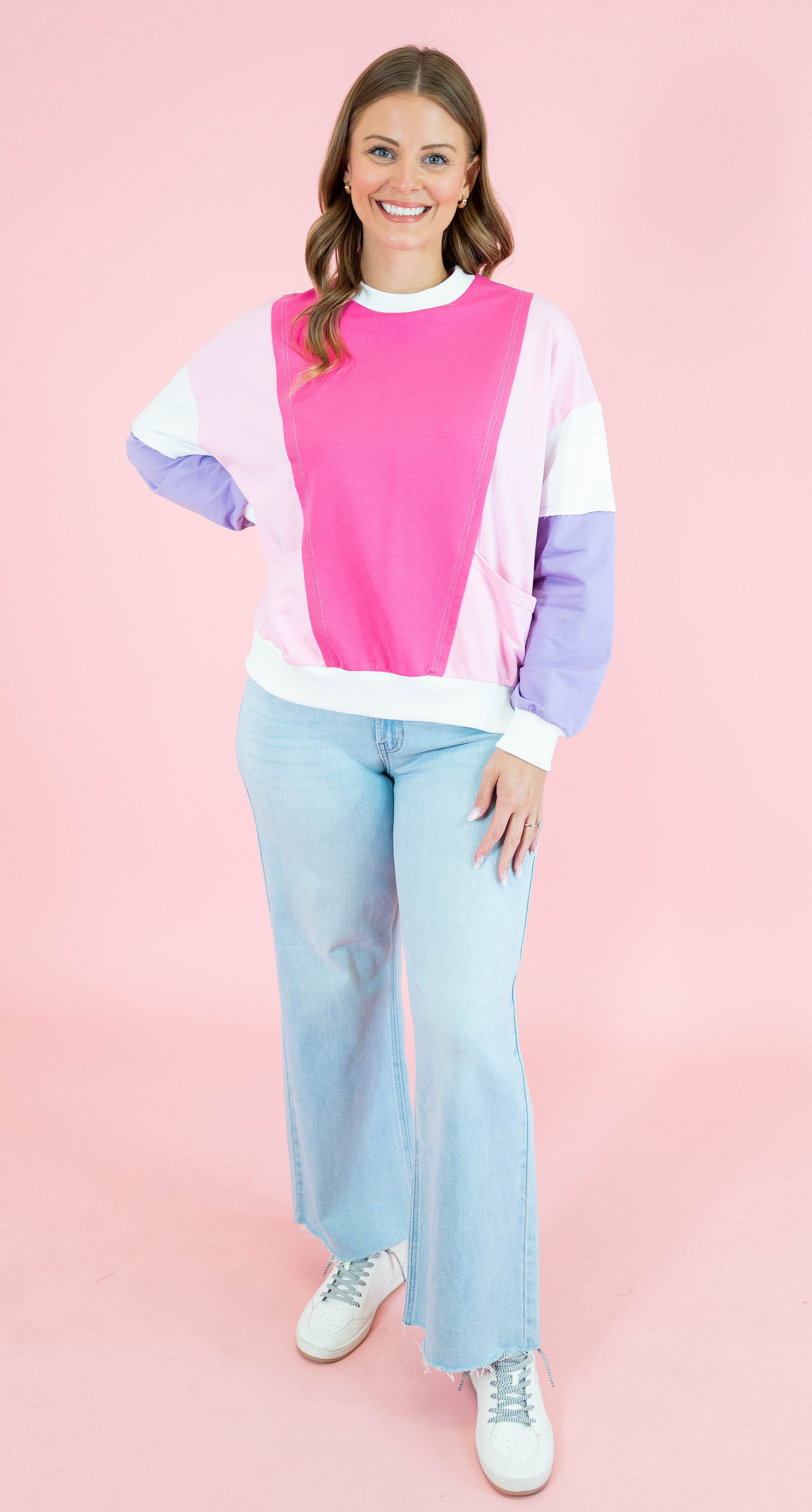 Valentine Pink Color Block Sweatshirt - Obsession Boutique