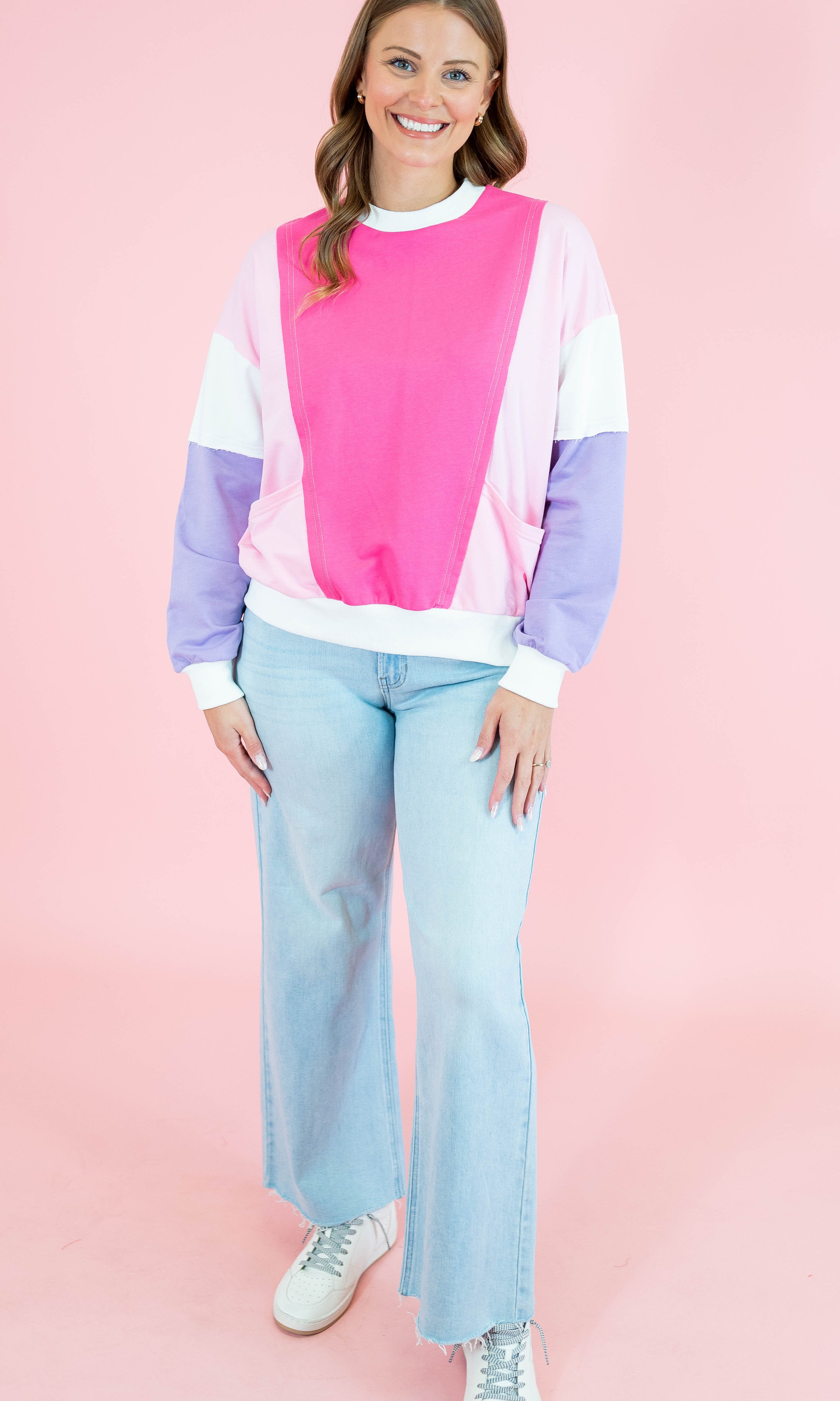 Valentine Pink Color Block Sweatshirt - Obsession Boutique