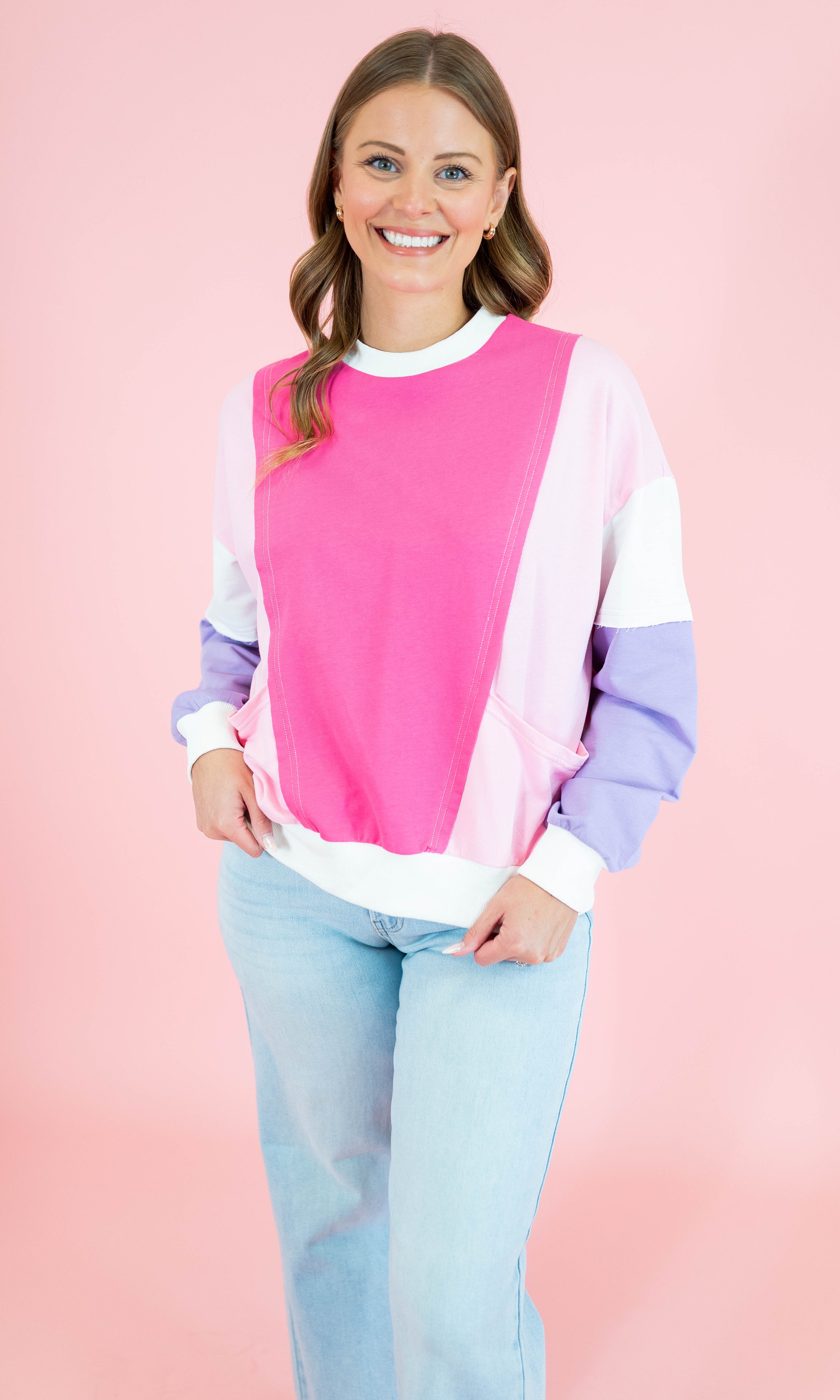 Valentine Pink Color Block Sweatshirt - Obsession Boutique