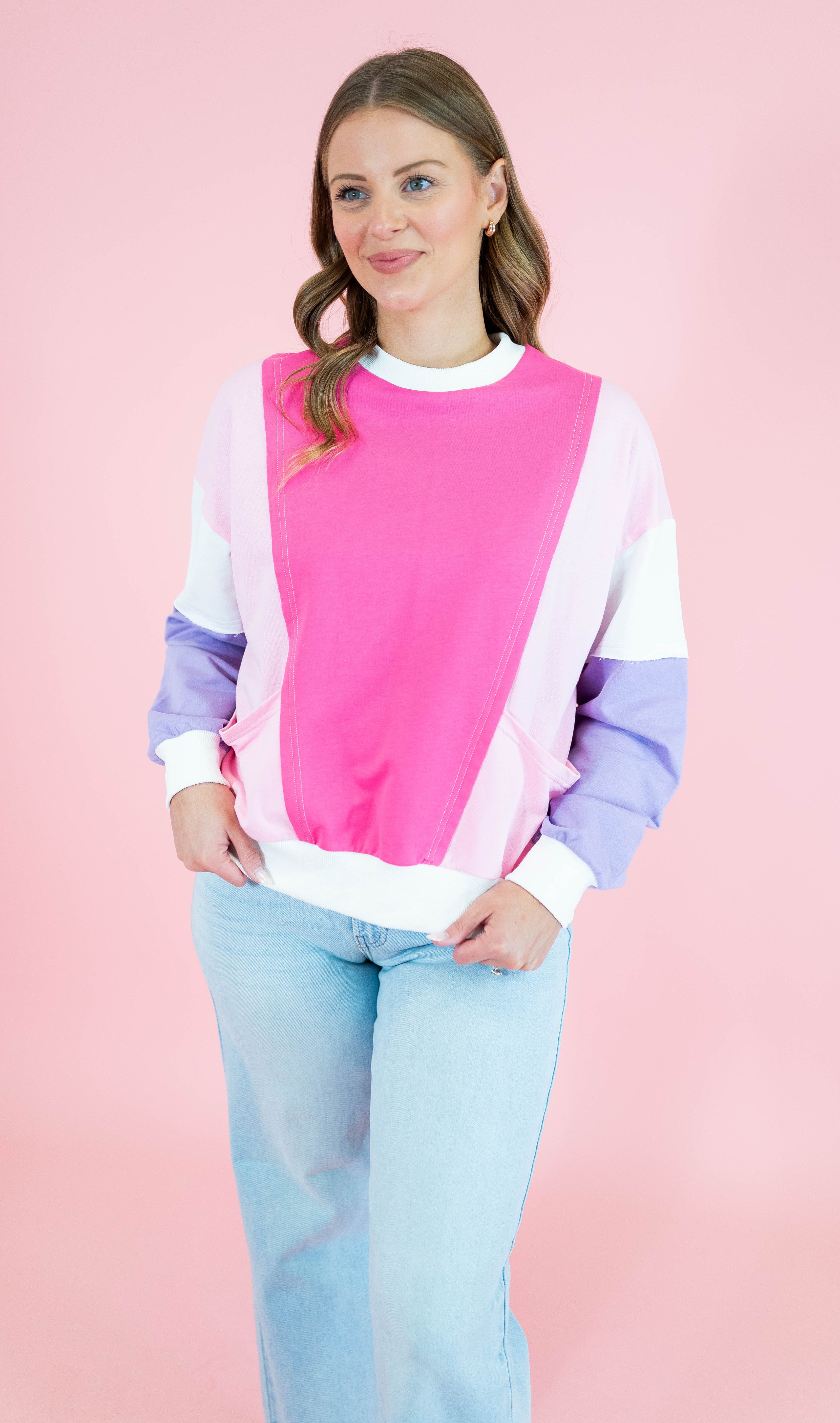Valentine Pink Color Block Sweatshirt - Obsession Boutique
