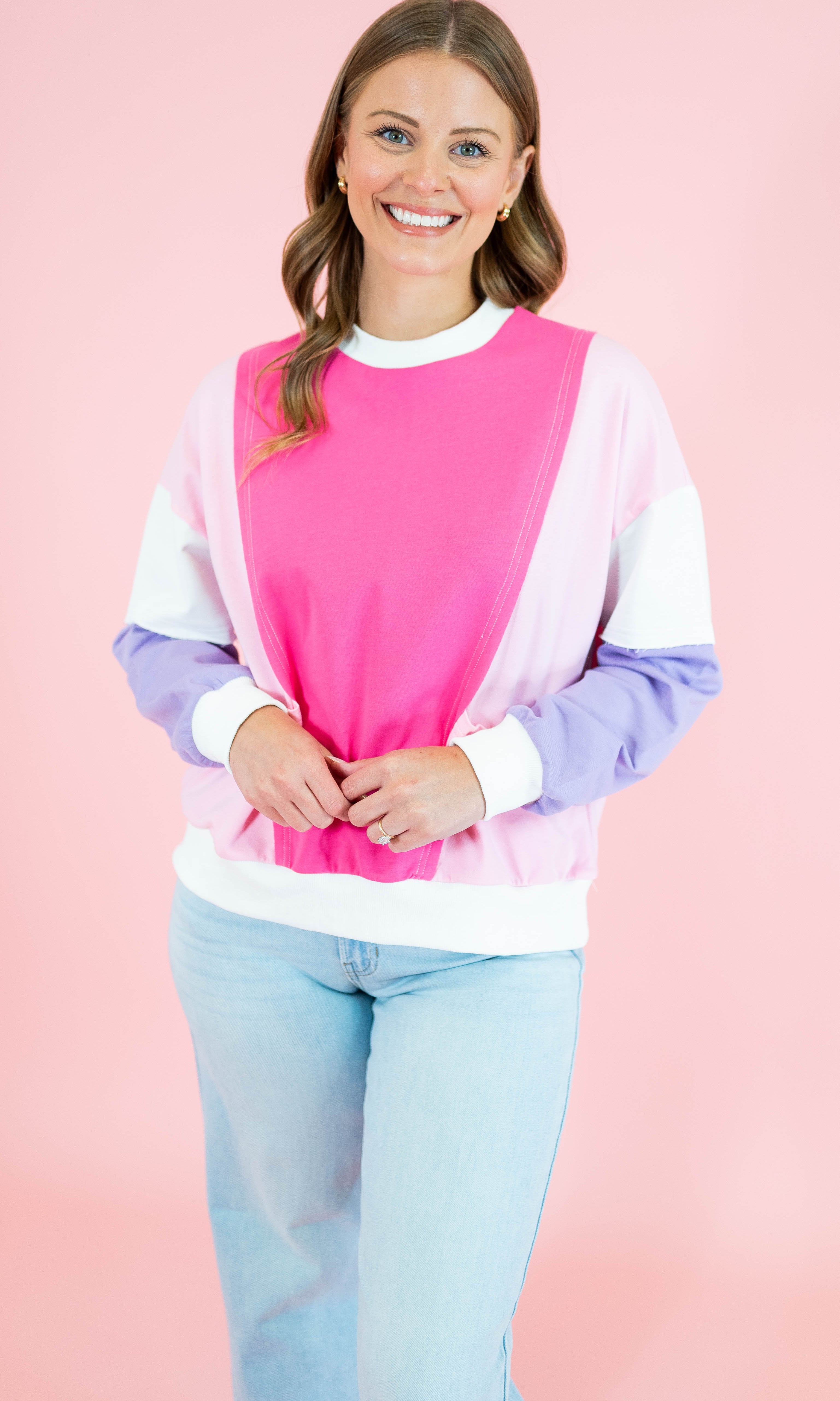 Valentine Pink Color Block Sweatshirt - Obsession Boutique