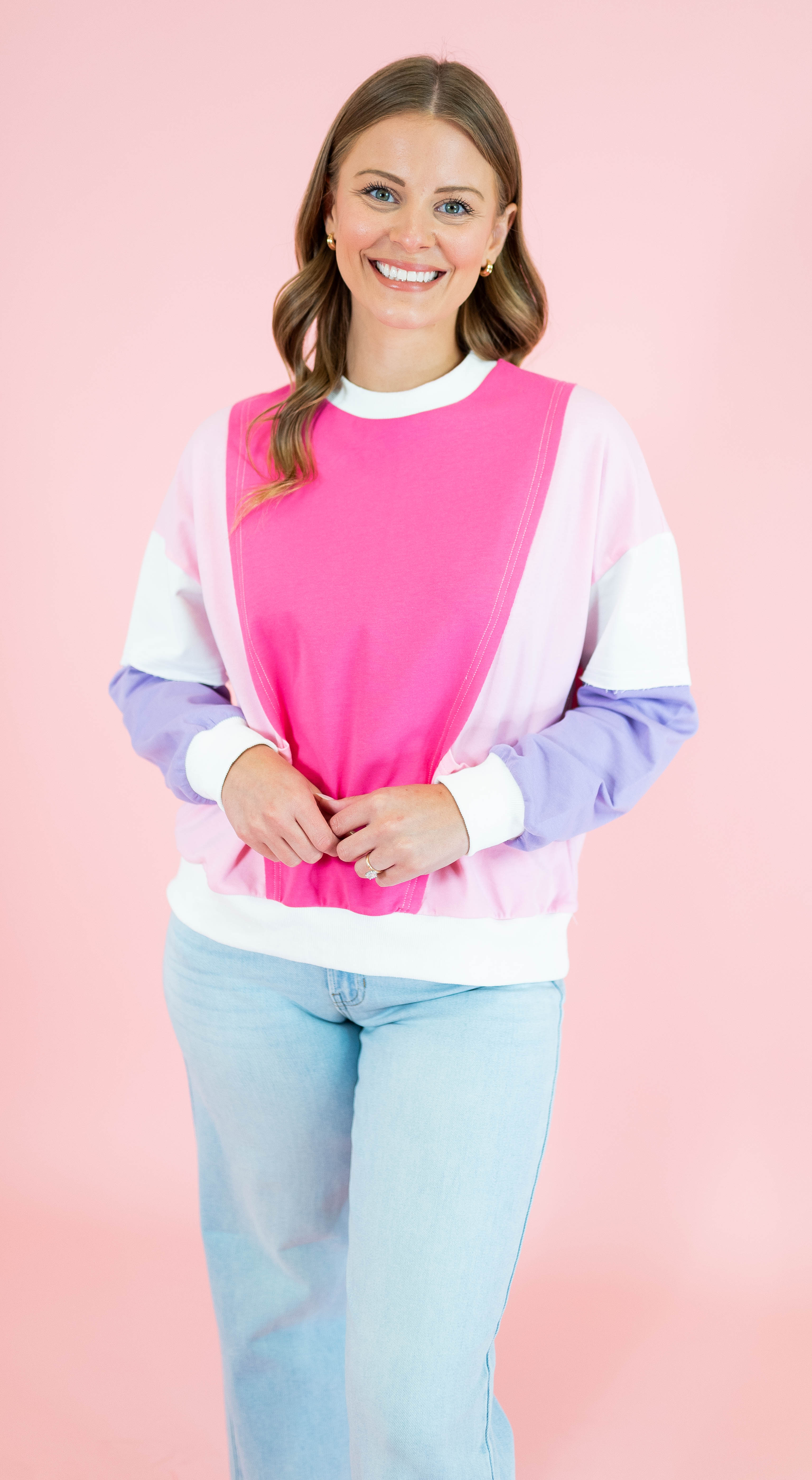 Valentine Pink Color Block Sweatshirt - Obsession Boutique