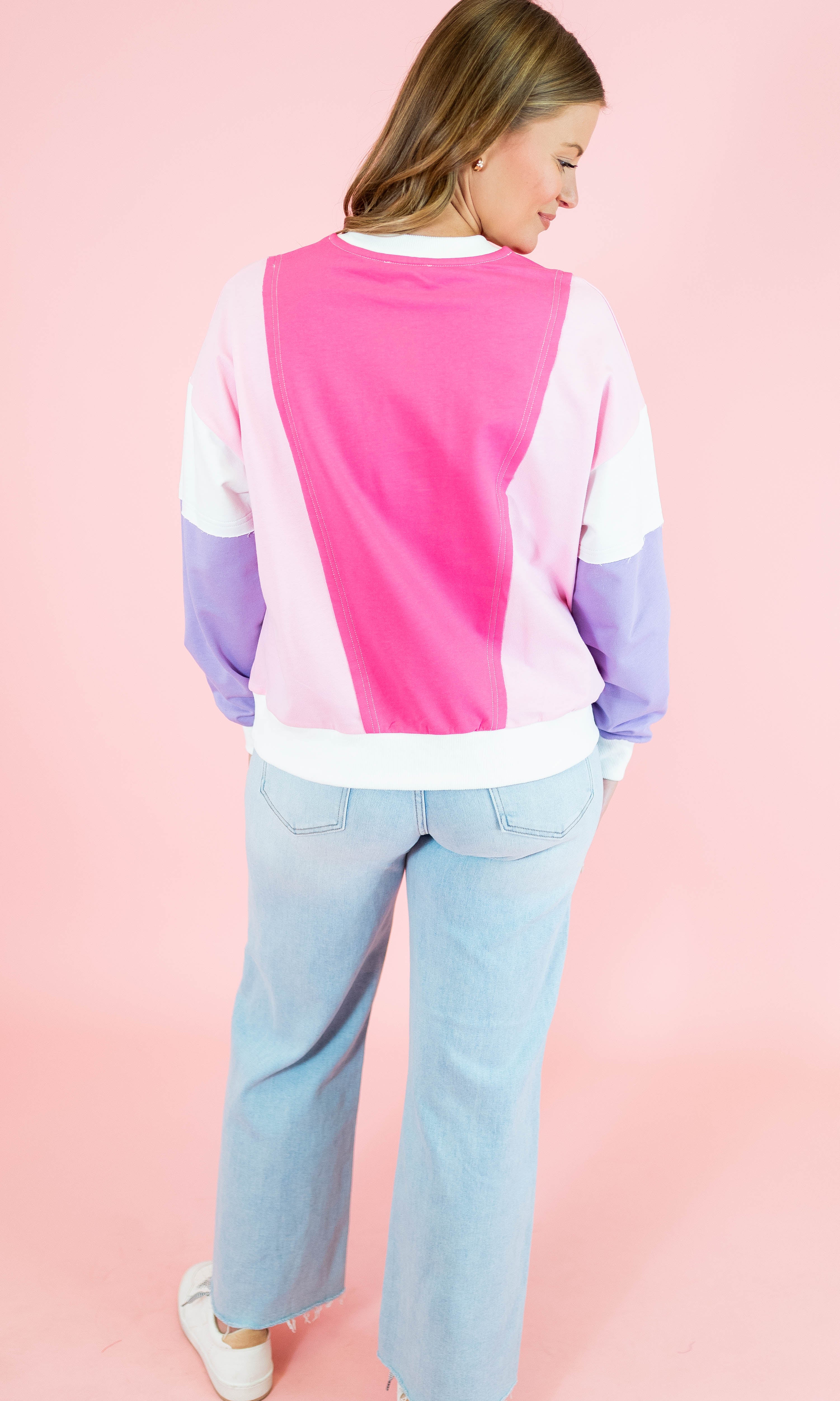 Valentine Pink Color Block Sweatshirt - Obsession Boutique