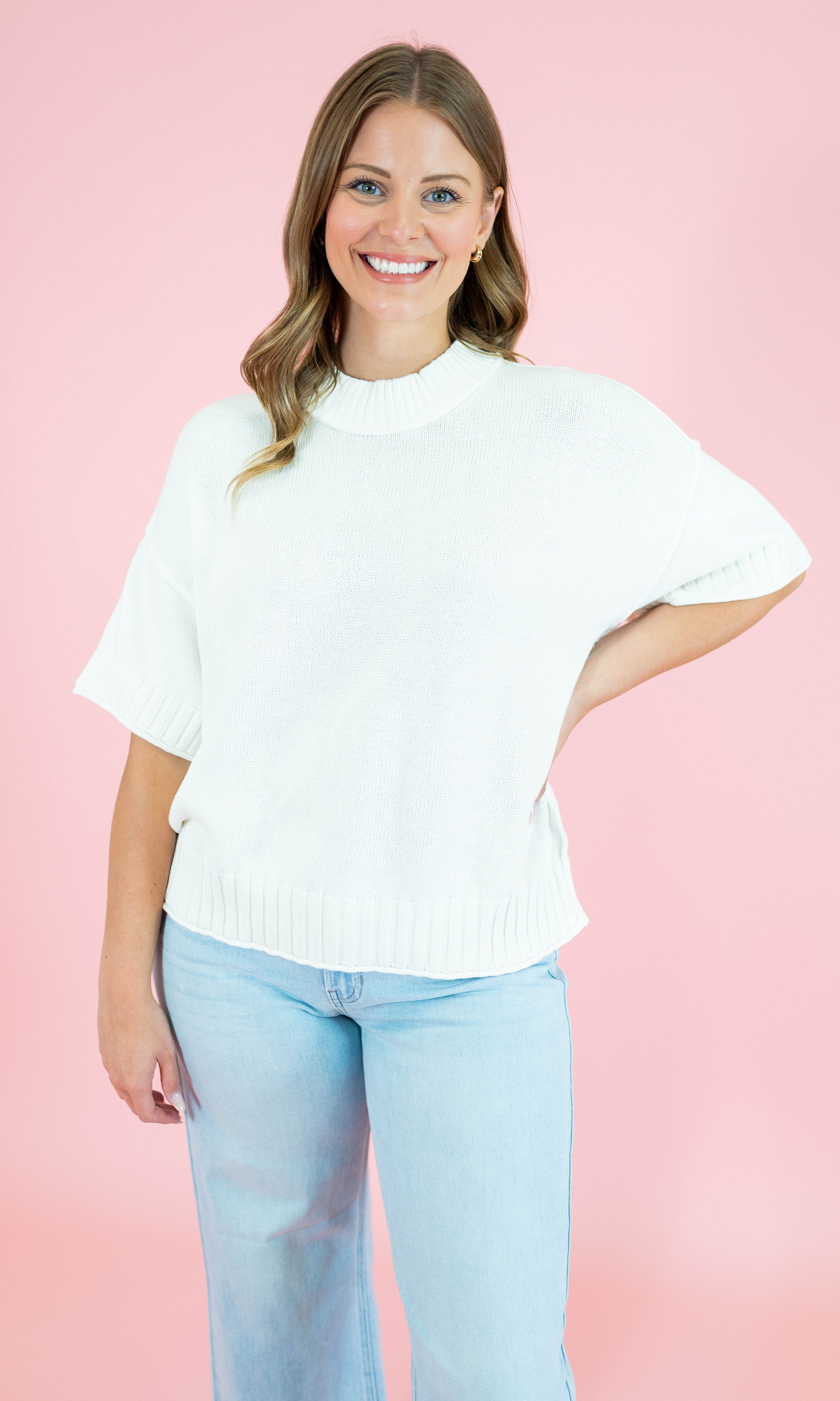 Oversized Crewneck Short Sleeve Sweater - Obsession Boutique