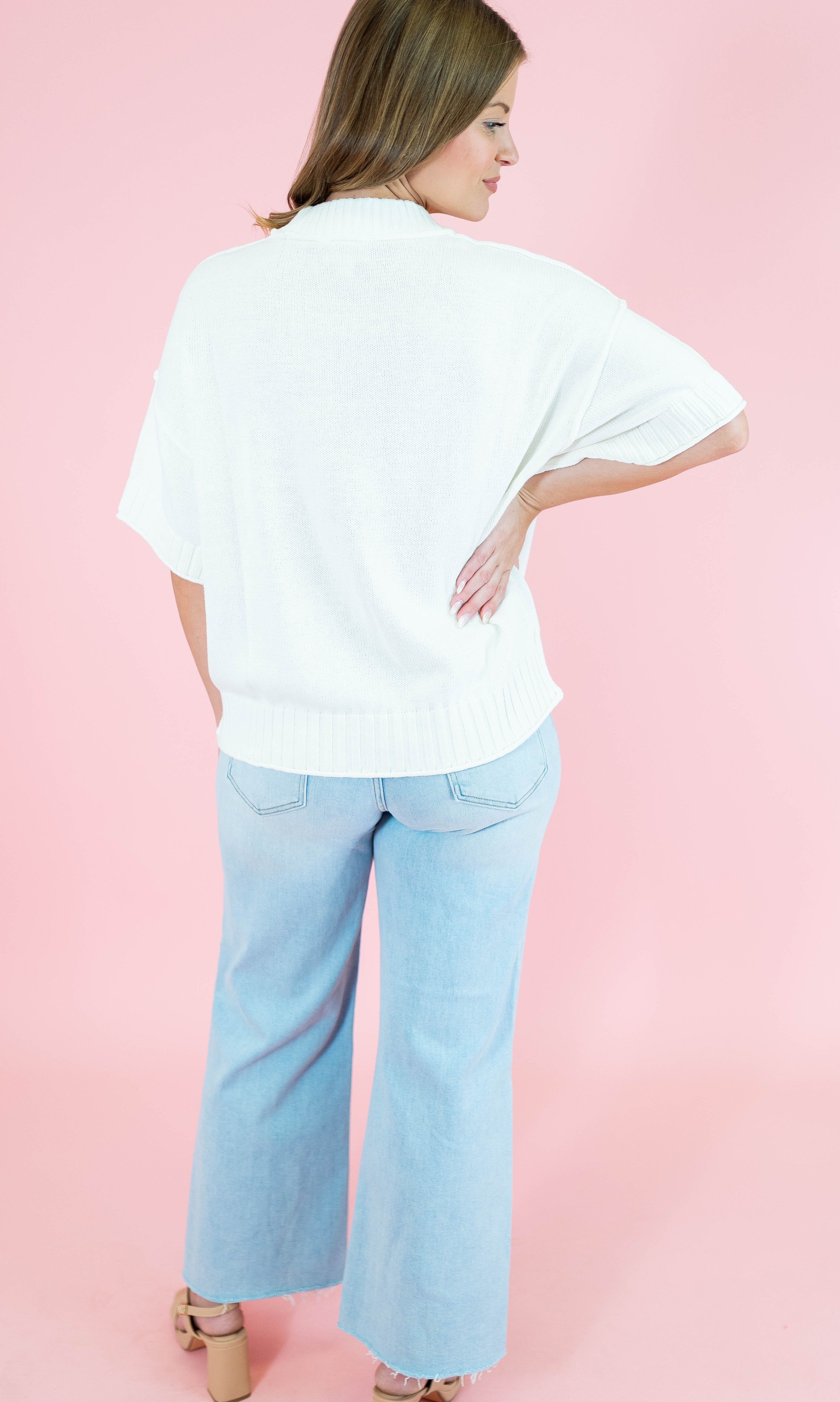 Oversized Crewneck Short Sleeve Sweater - Obsession Boutique