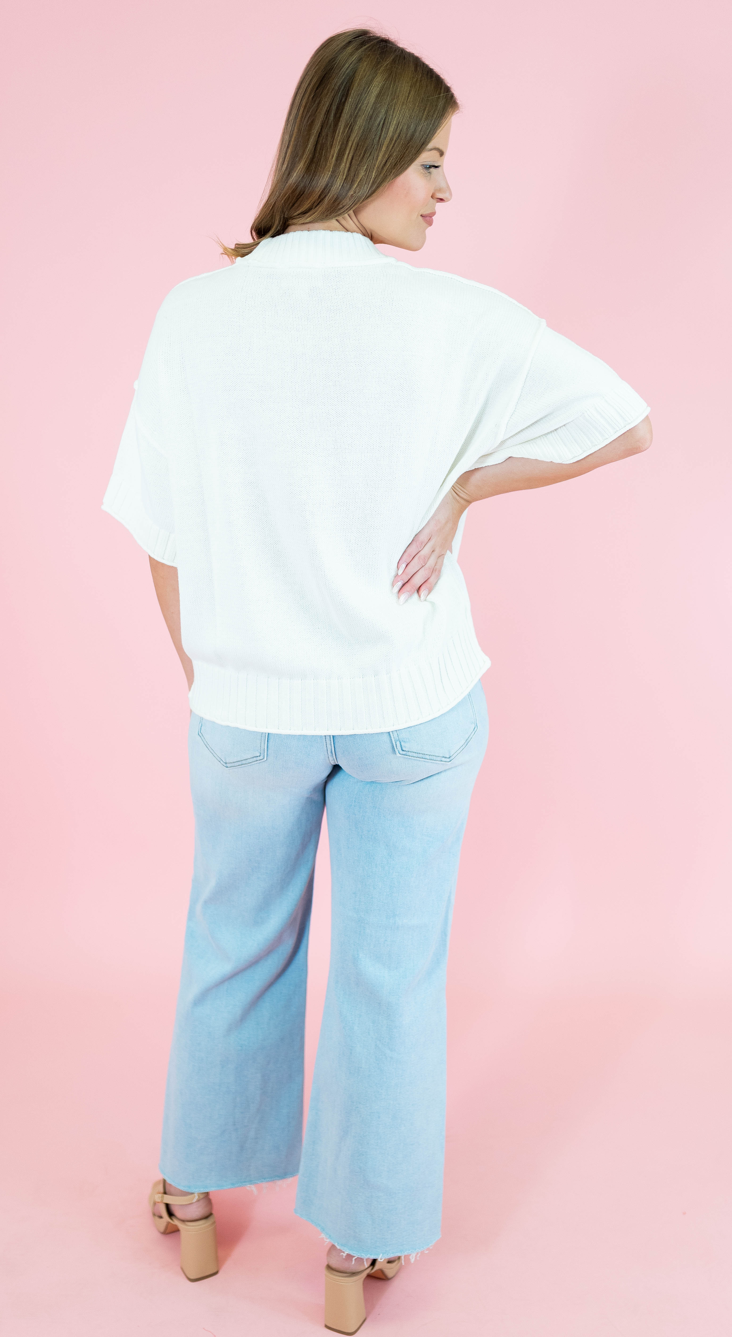 Oversized Crewneck Short Sleeve Sweater - Obsession Boutique