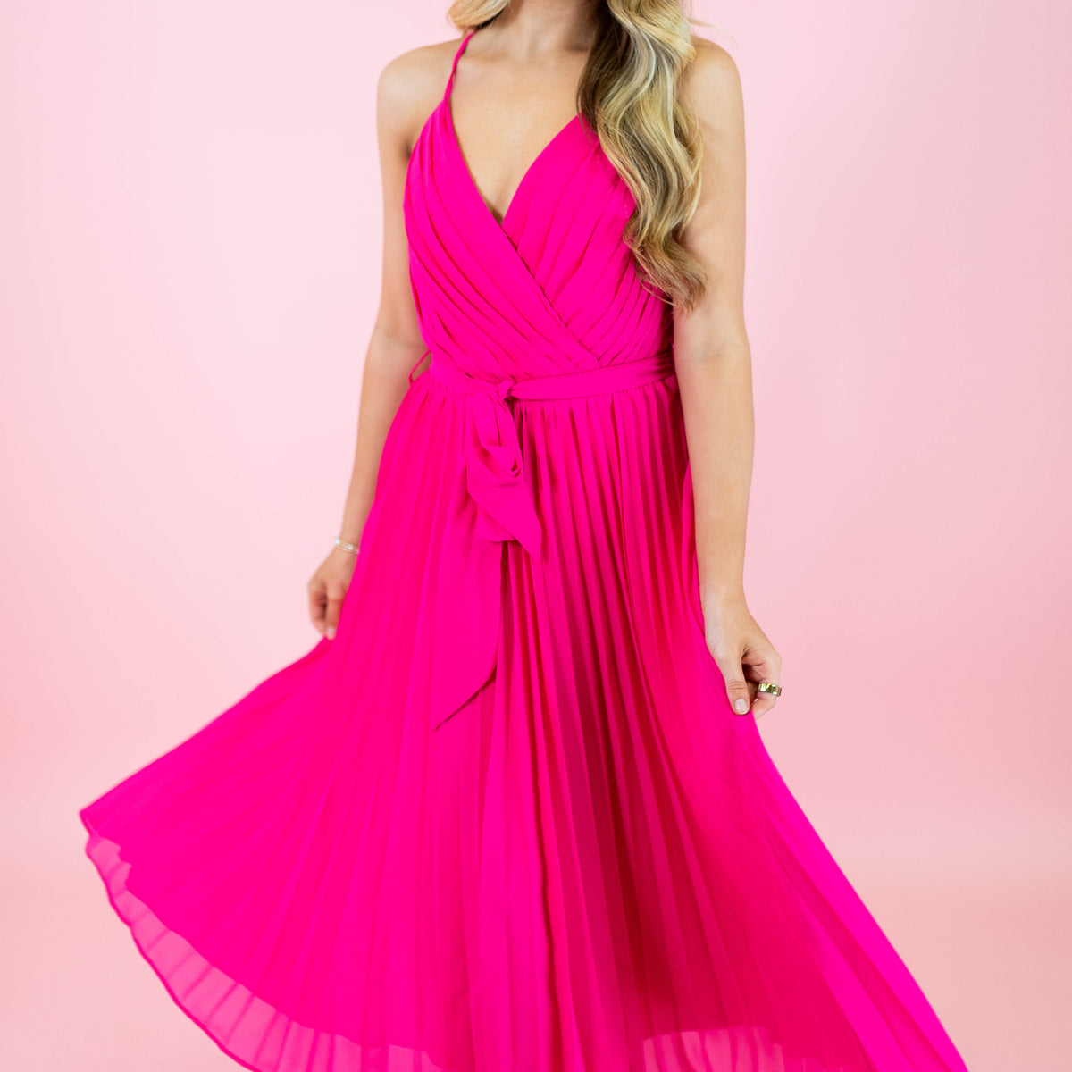 Cami Pleated Chiffon Midi Dress