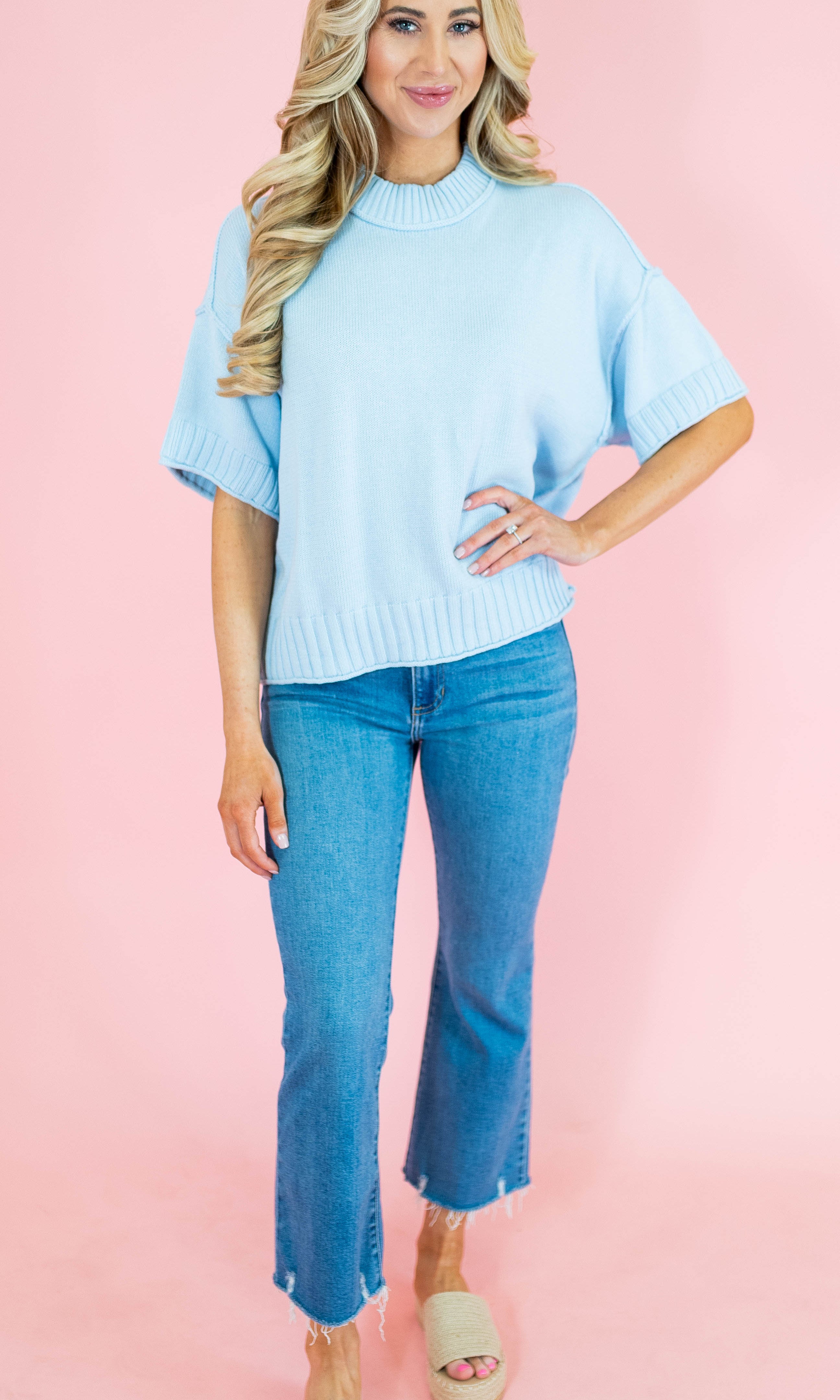 Oversized Crewneck Short Sleeve Sweater - Obsession Boutique
