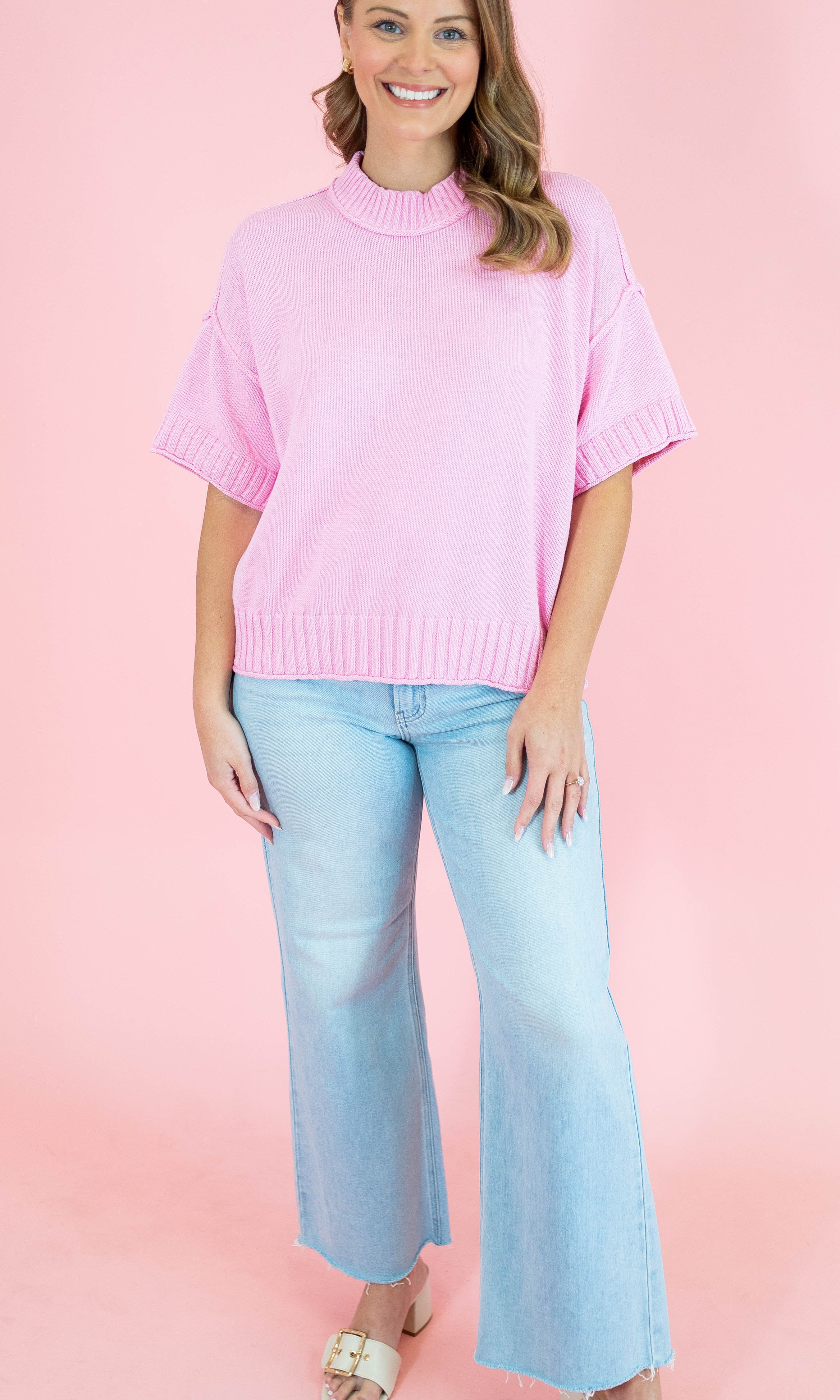 Oversized Crewneck Short Sleeve Sweater - Obsession Boutique