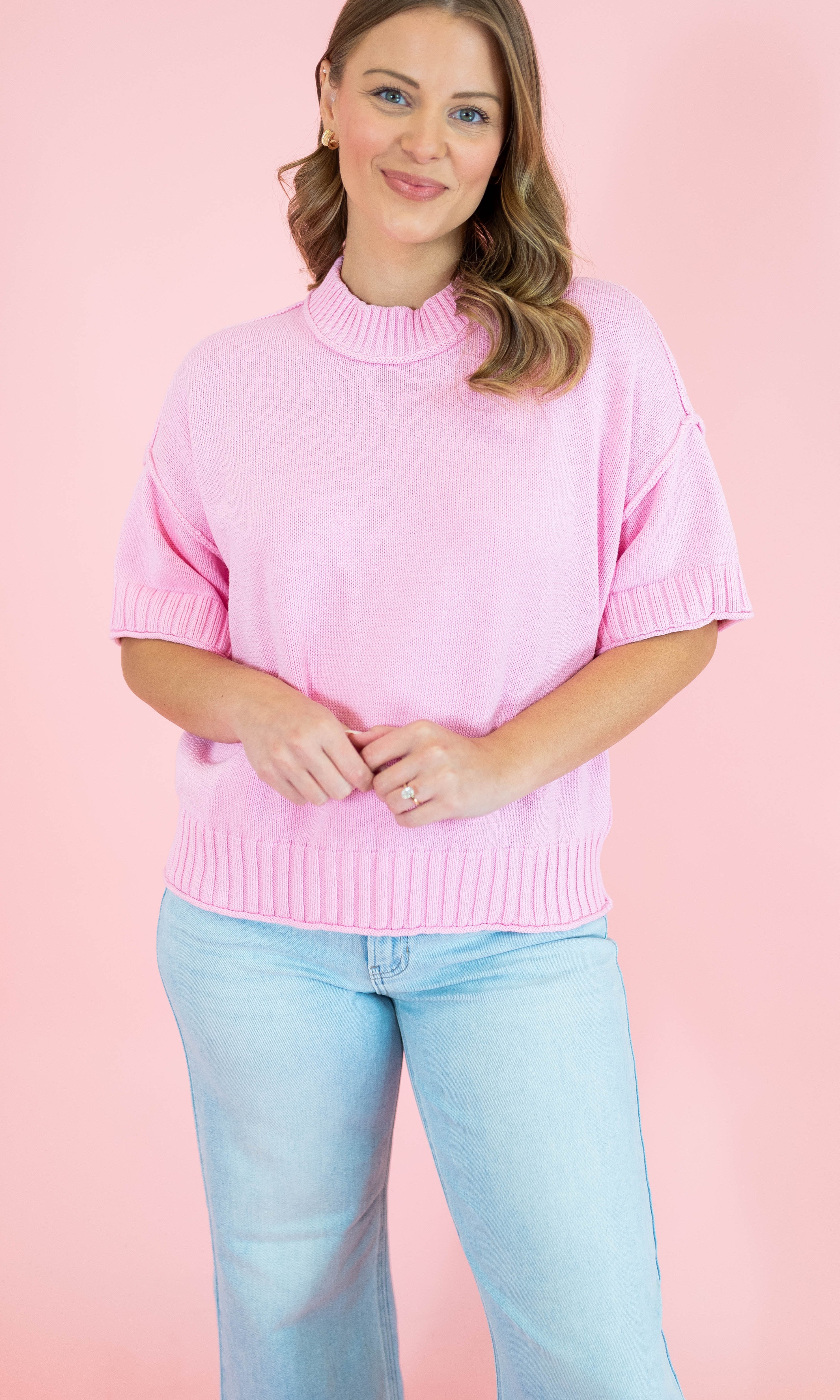 Oversized Crewneck Short Sleeve Sweater - Obsession Boutique